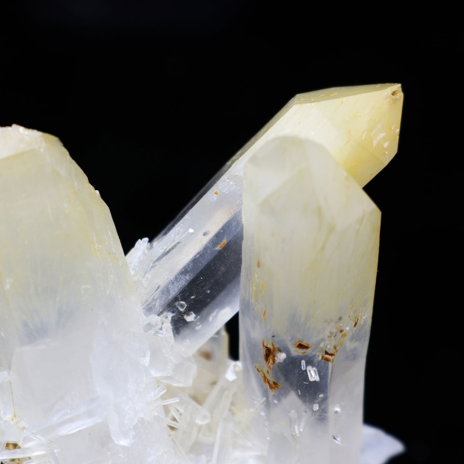 This Mango Quartz crystal cluster is hand-harvested from Colombia and features intricate formations with warm, golden-orange hues reminiscent of ripe tropical mangoes. Its vibrant energy invigorates the spirit and captivates the eye, making it a perfect addition to any crystal enthusiast's collection or interior decorator's design. With dazzling crystal points that reflect light in a mesmerizing display, this crystal cluster infuses any environment with positive energy and serves as a talisman of beauty and balance. Mango Quartz Cluster on Lucite Stand from Colombia