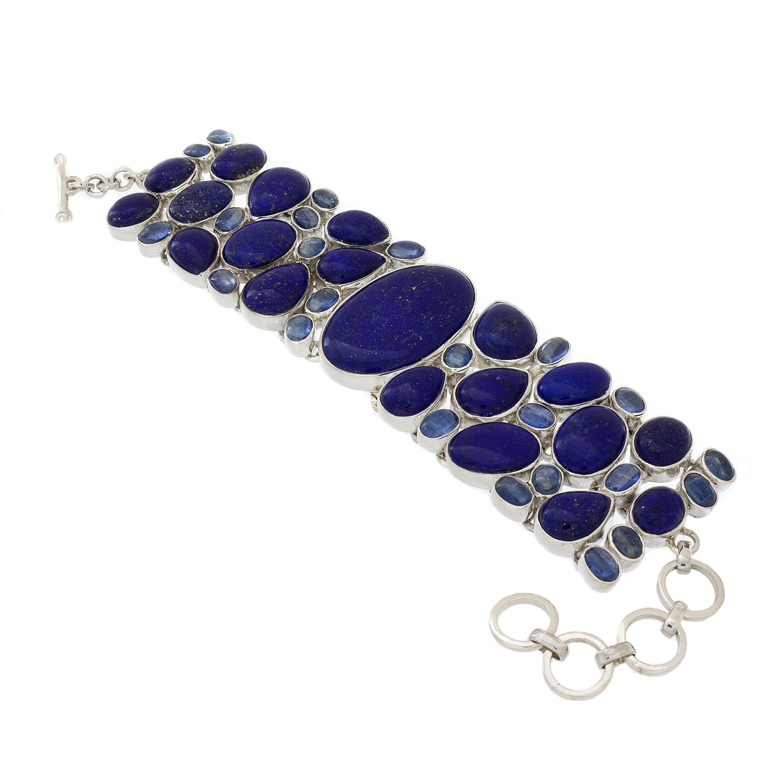 Lapis Lazuli Bracelet Wkyanite Cabochons Oval  Rare Earth Gallery