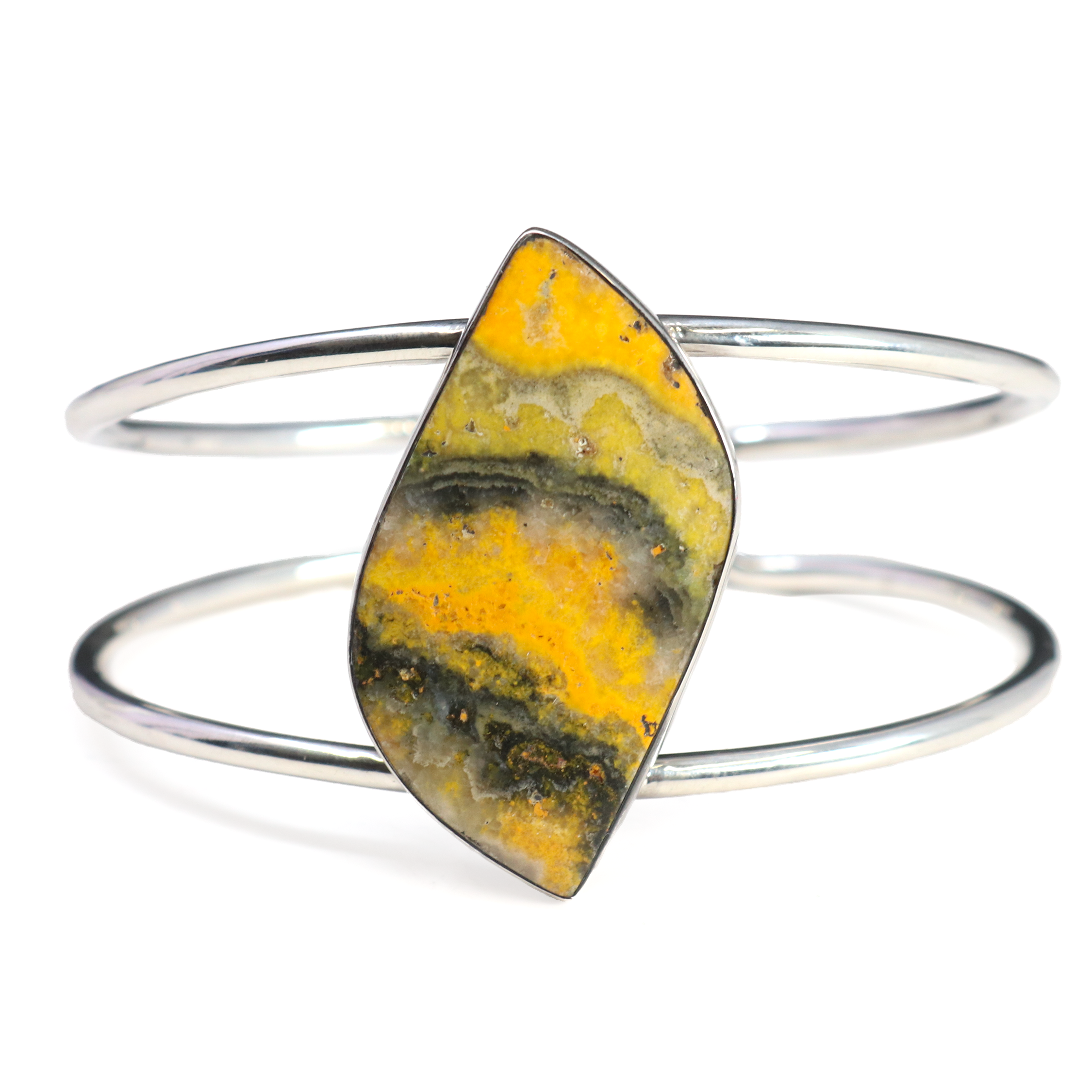 Bumblebee Jasper Cuff - S-Shaped Cabochon with 925 Sterling Silver Bezel & Double Band