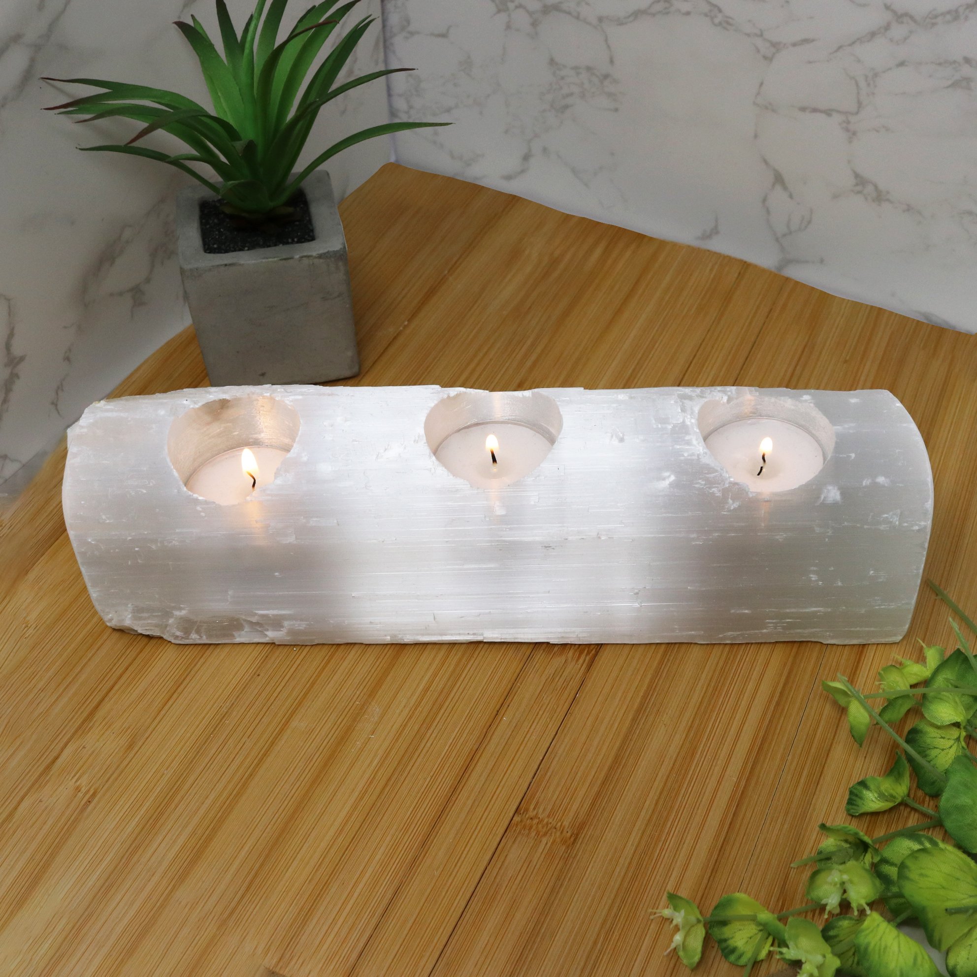 Selenite Candle Holder - Triple from Morocco