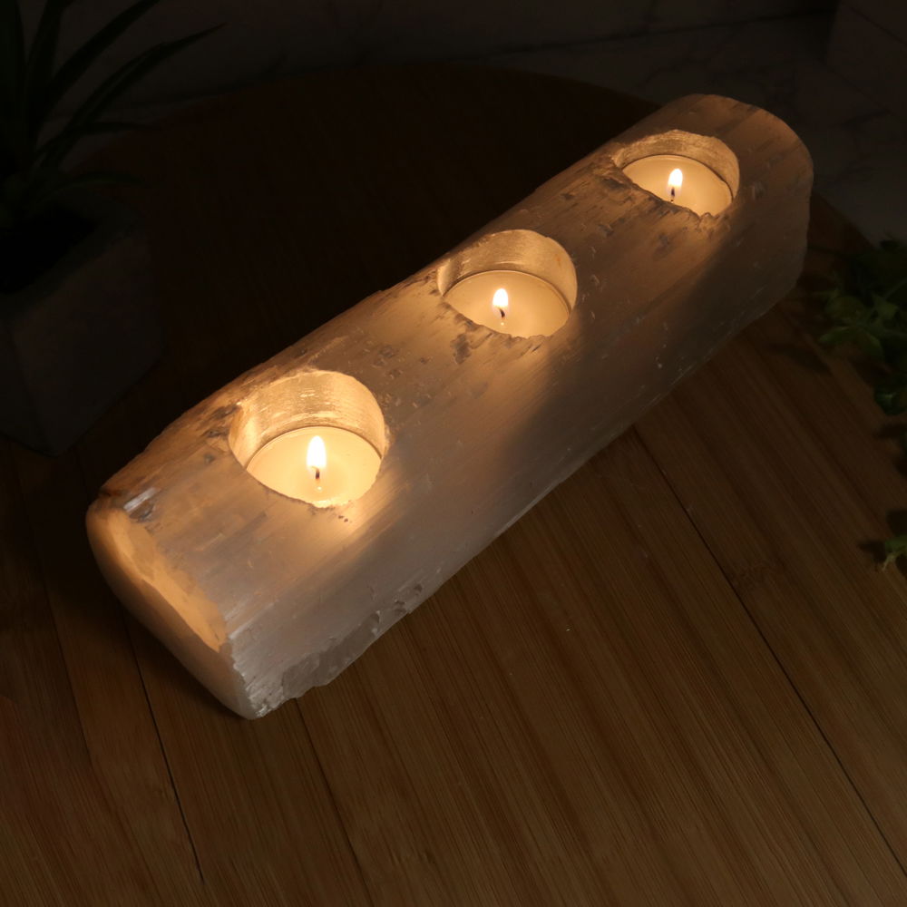 Another shot of Selenite Candle Holder - Triple from Morocco