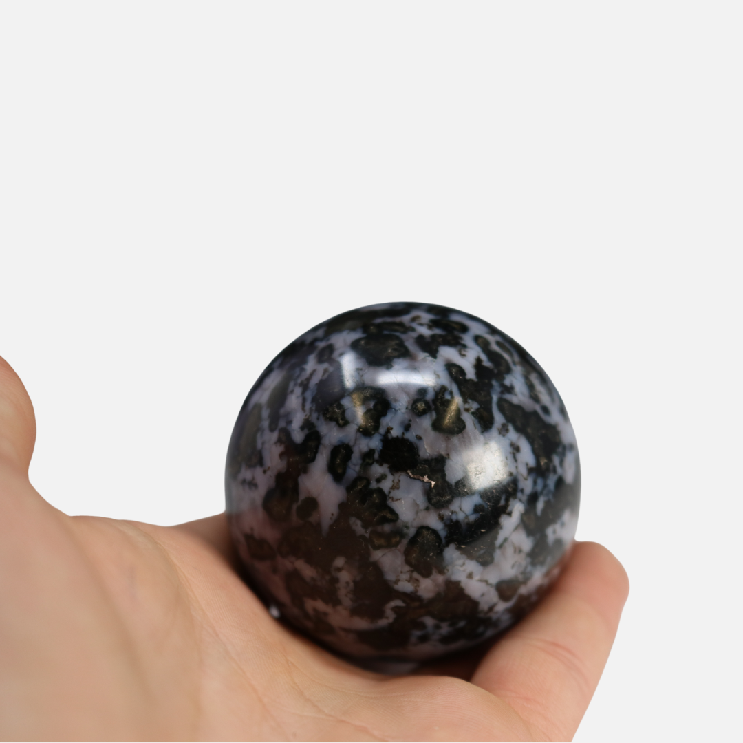 Indigo Gabbro Sphere aka Merlinite on Lucite Stand