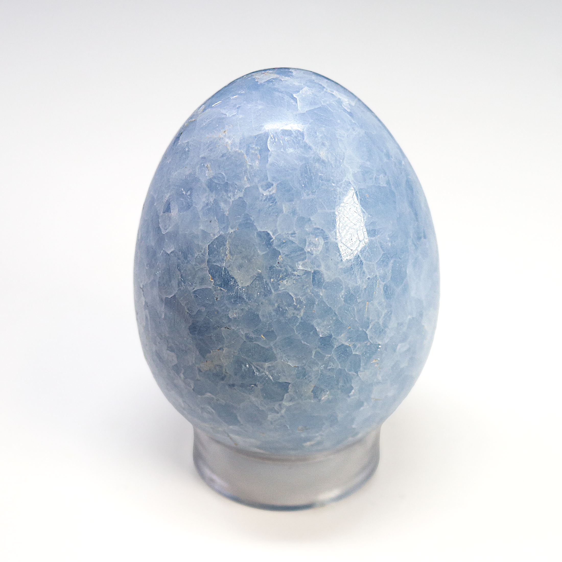 Blue Calcite Egg on Lucite Stand from Madagascar