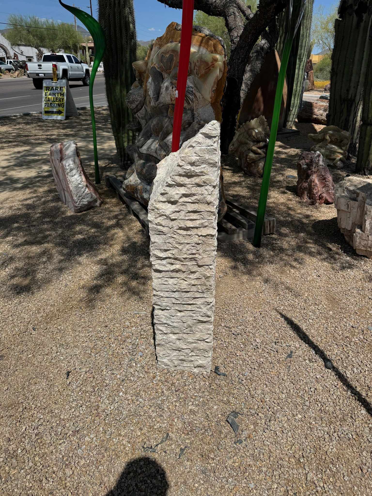 Beige Travertine Chiseled Column with Slanted Top