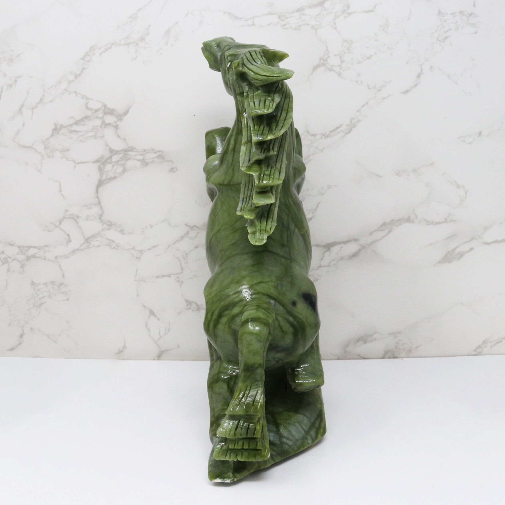 Serpentine Jade Horse Carving - Rearing