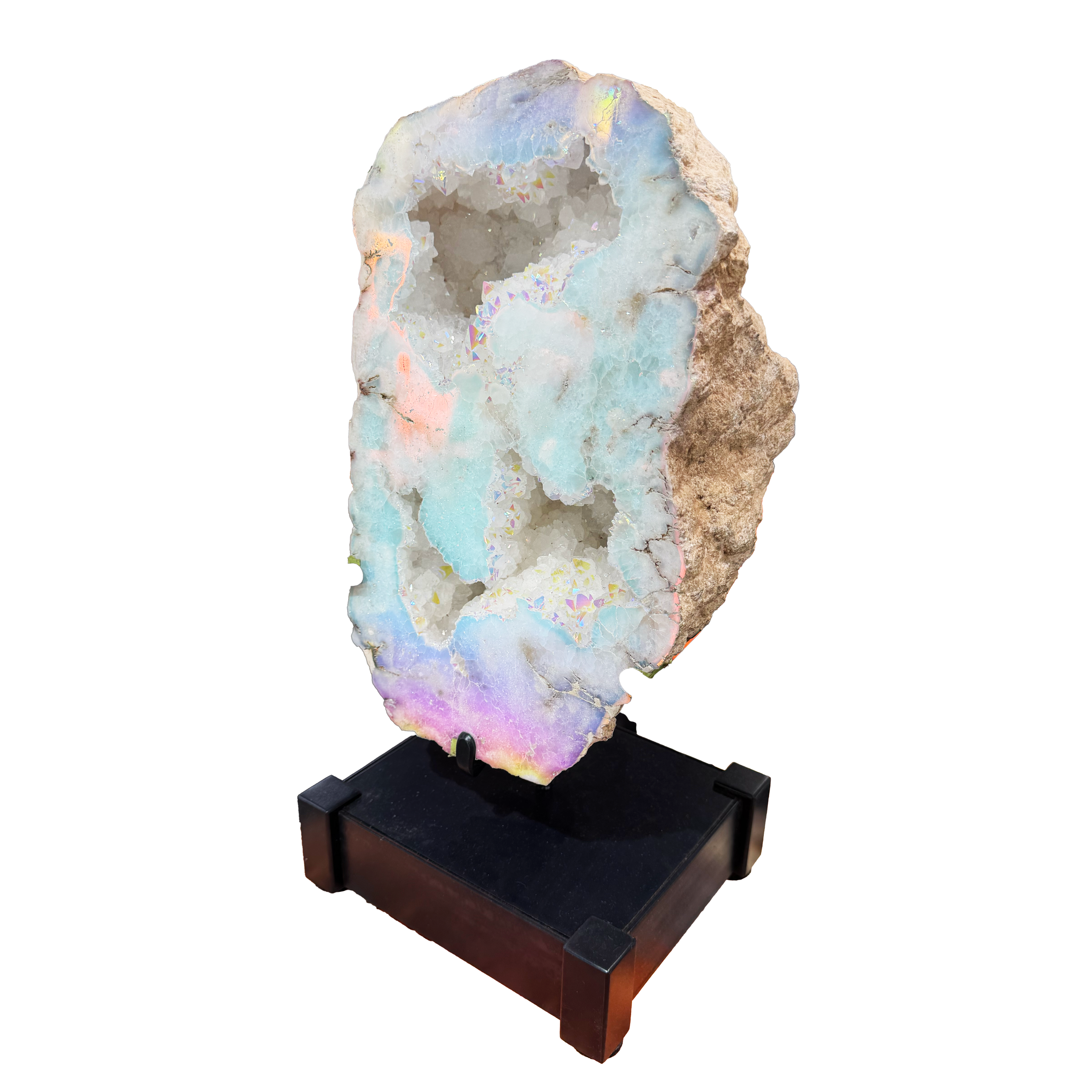 Silicon Oxide Geode On Custom Rotating Stand With A Patina Finish