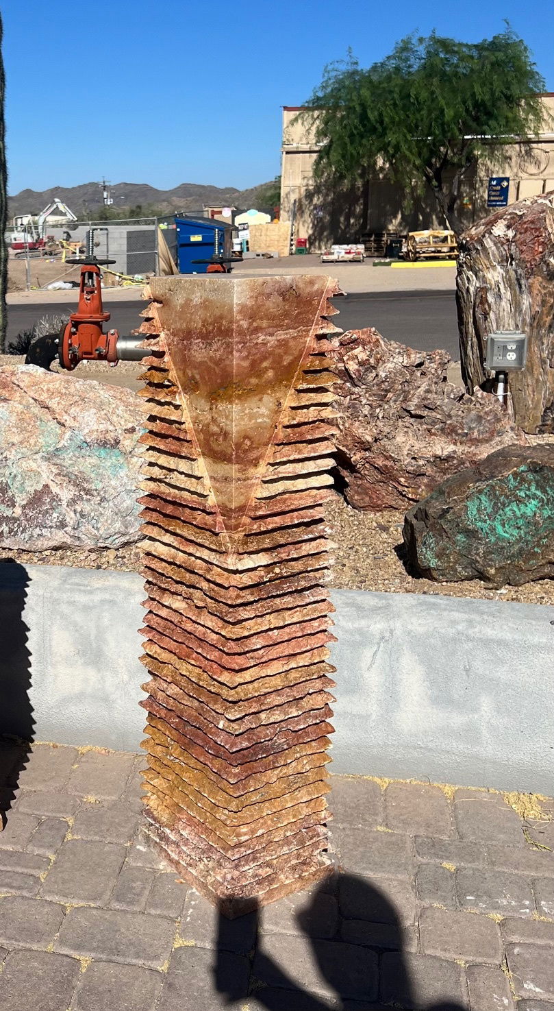 Red Travertine Fountain - Chiseled Pillar