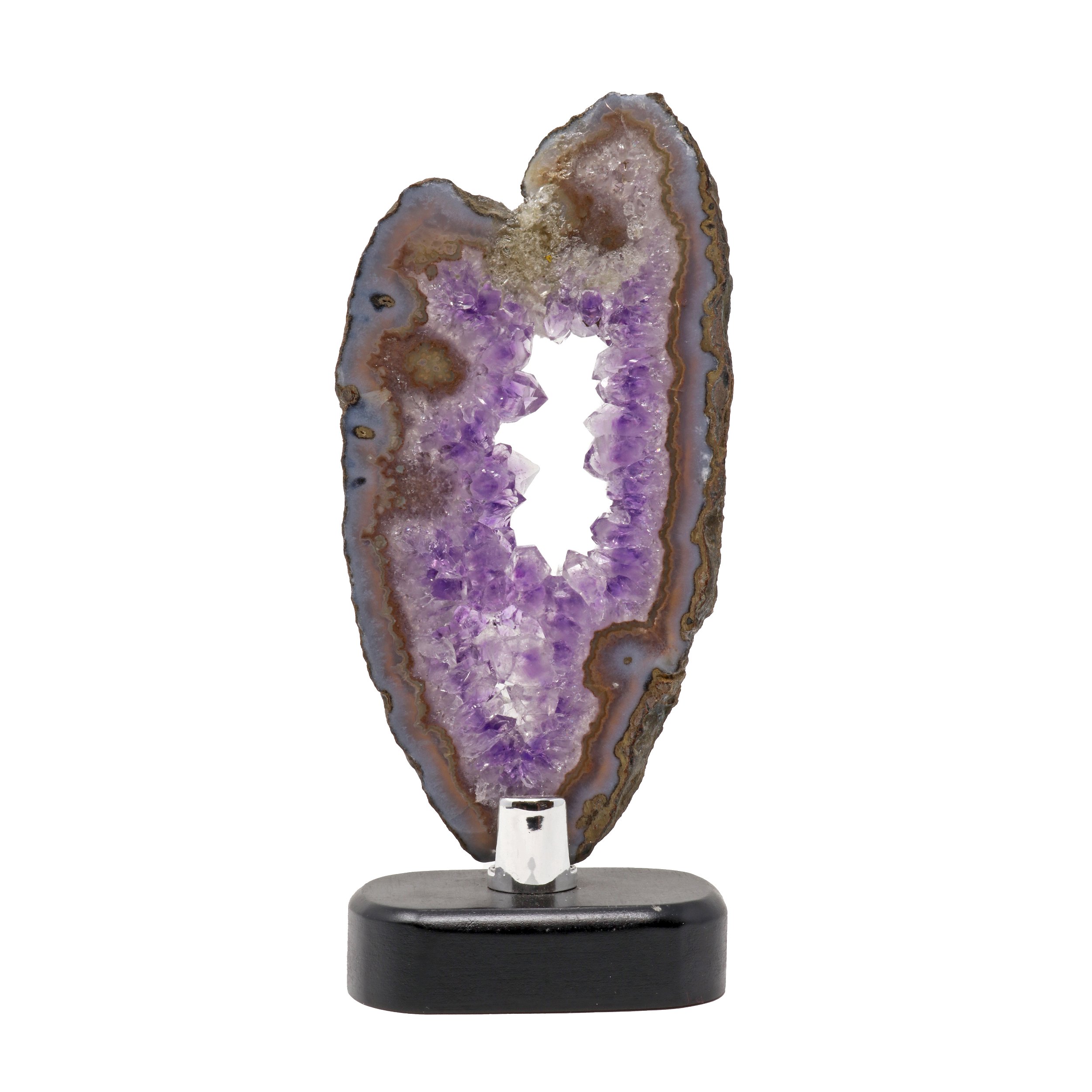 Agate Slice -Amethyst Quartz With Void Center Brown Accents & Gray Exterior