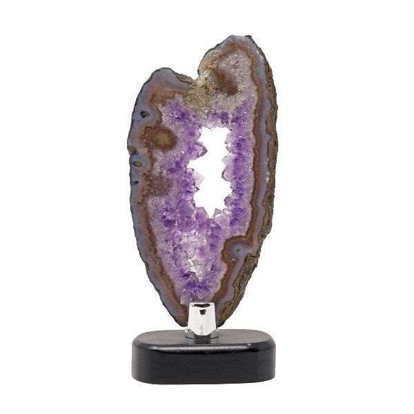 Closeup photo of Agate Slice -Amethyst Quartz With Void Center Brown Accents & Gray Exterior