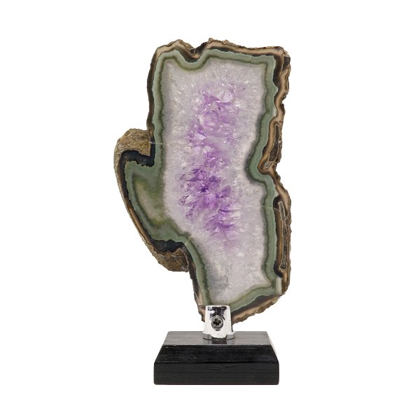 Closeup photo of Agate Slice -Amethyst Quartz With Green & Brown Accents