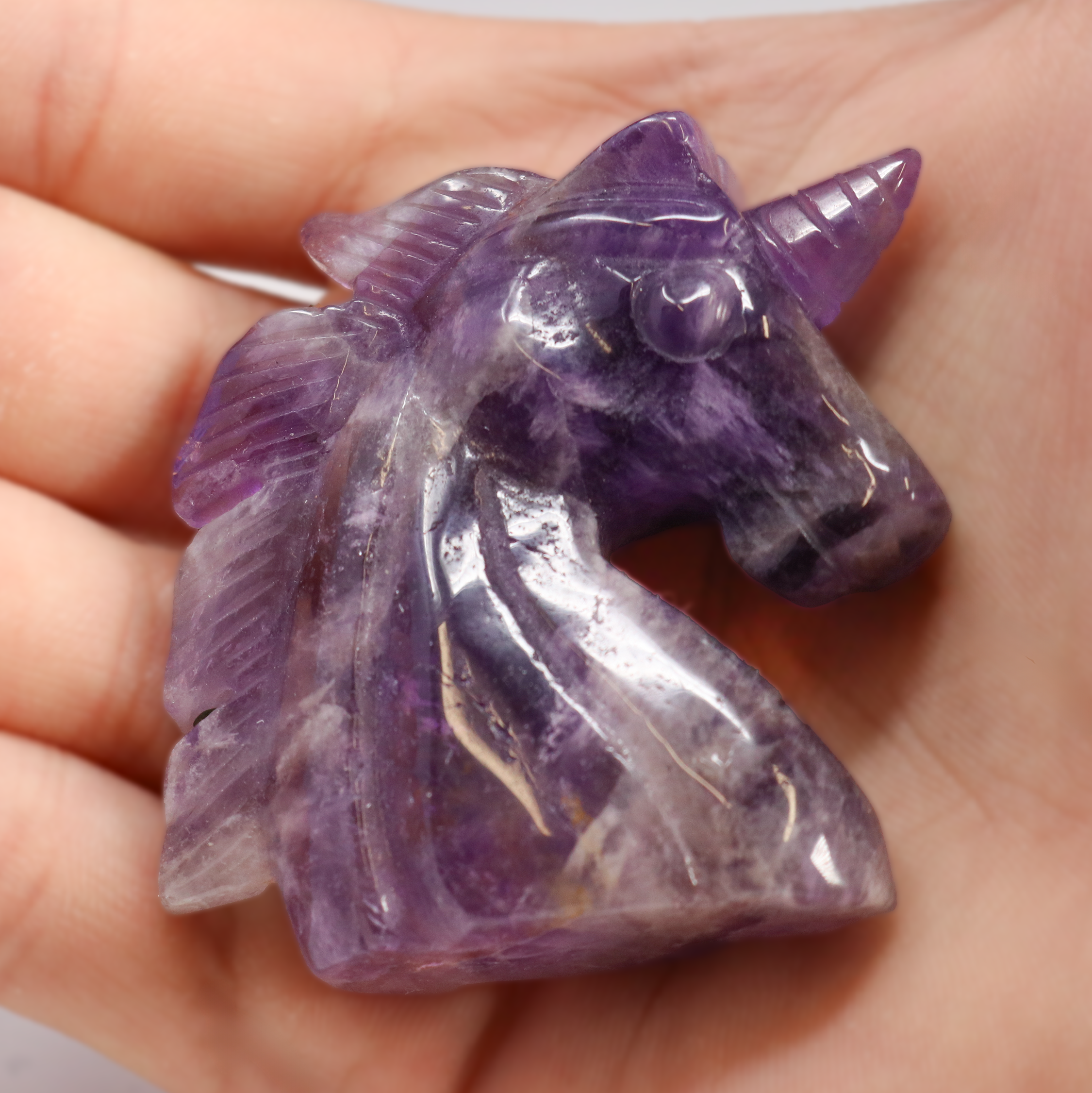 Chevron Amethyst Unicorn Head Carving