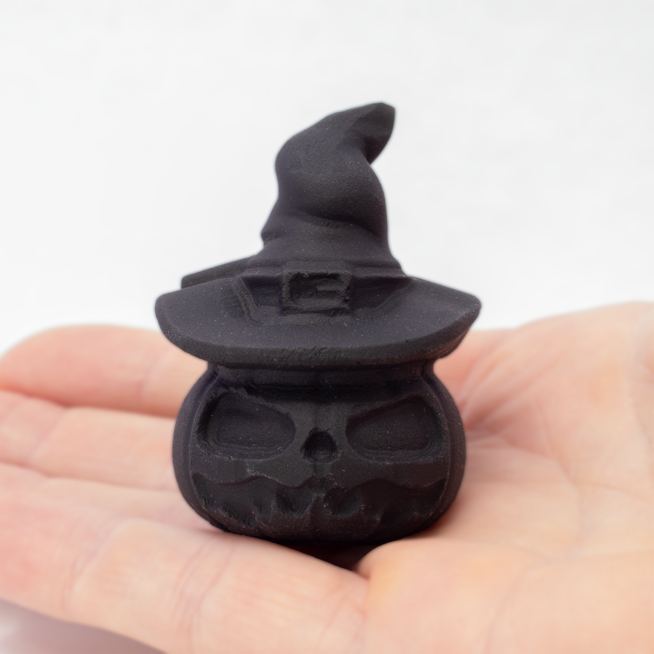 Black Obsidian Jack-o-Lantern with Witch's Hat