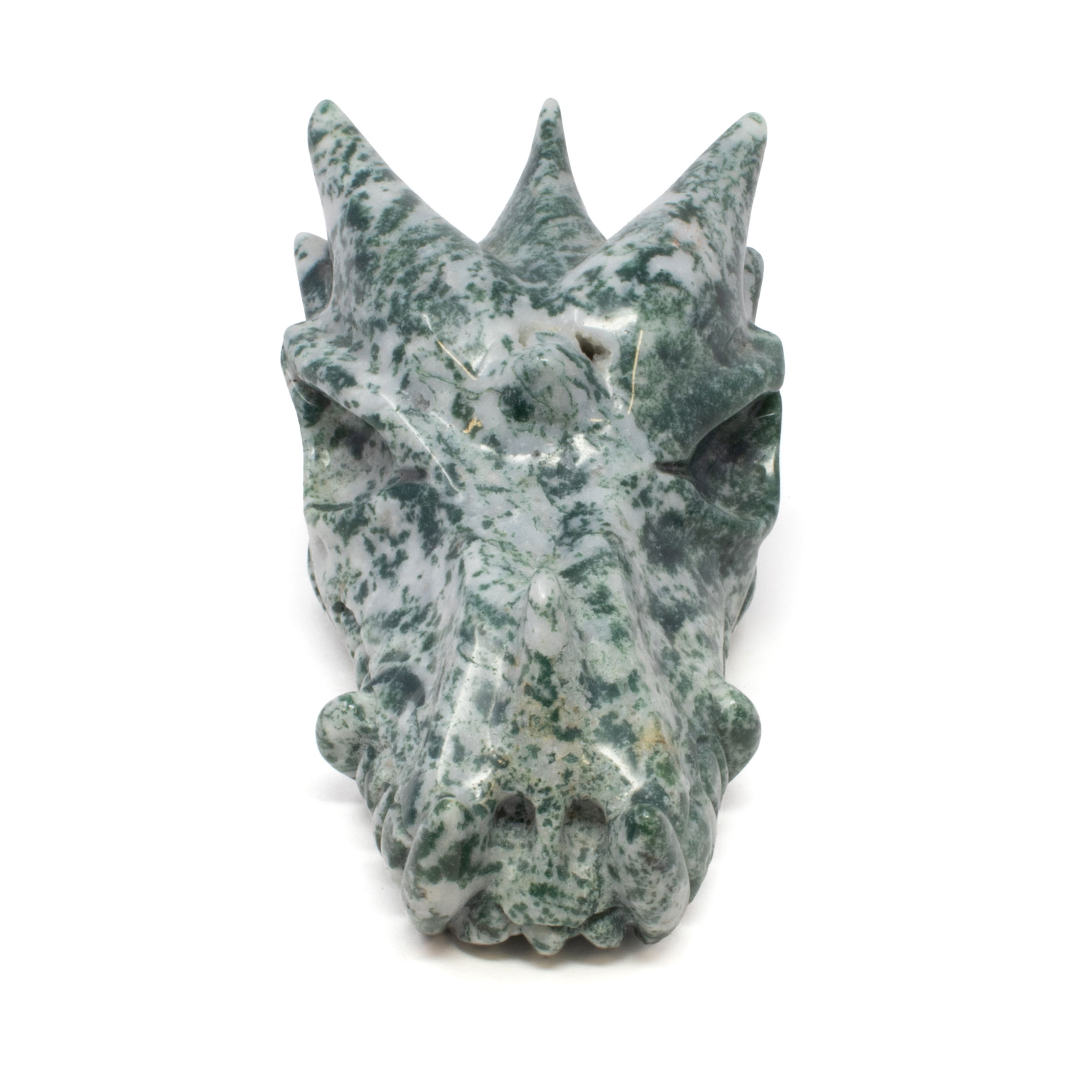 Moss Agate Dragon Skull Carving