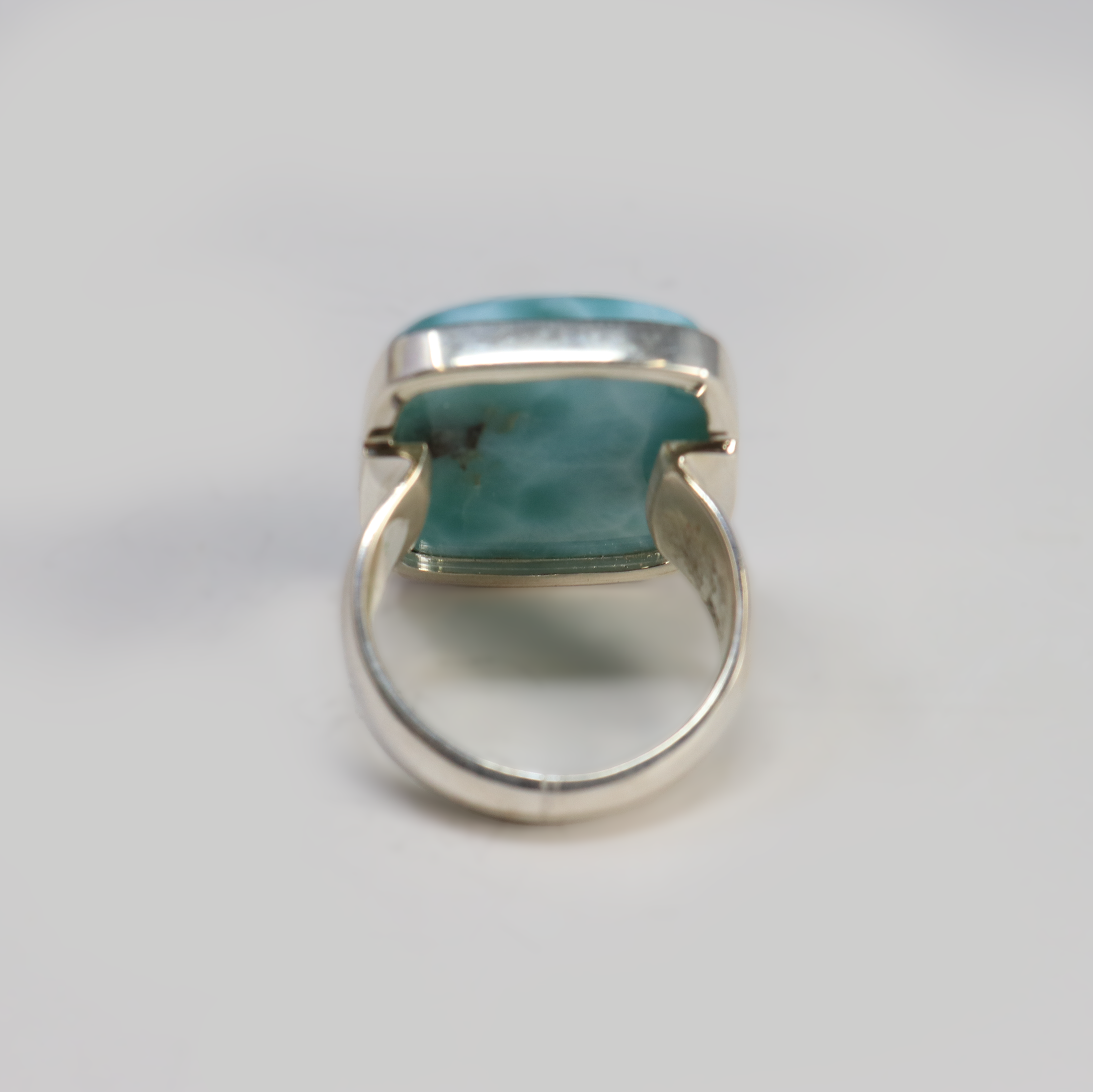 Larimar Ring - Rectangle Cabochon Set in Simple 925 Sterling Silver Bezel & Band sz8.75