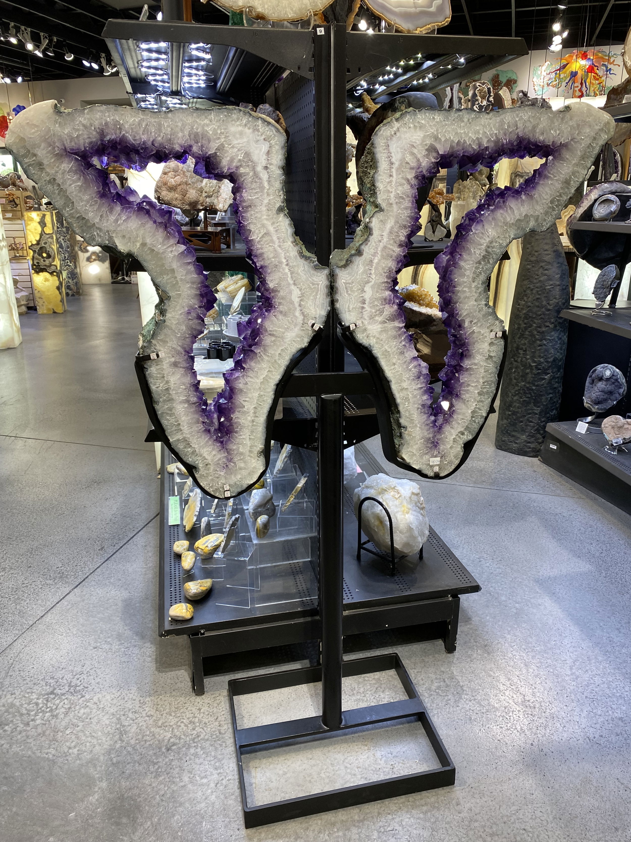 Amethyst Geode Ring Wing Pair in Fitted Stand with Open Base