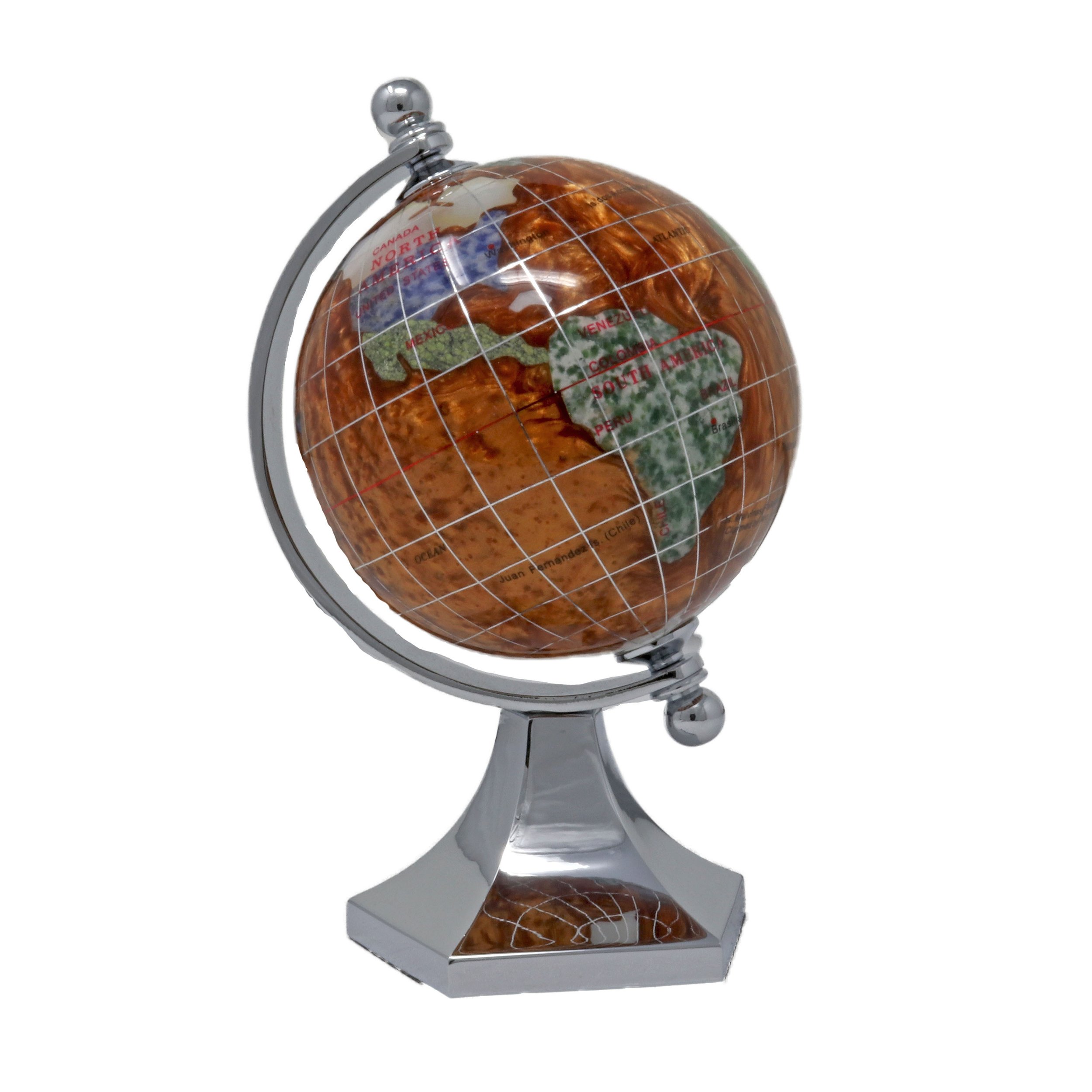 Inlay Gemstone Globe 3" Copper Ocean