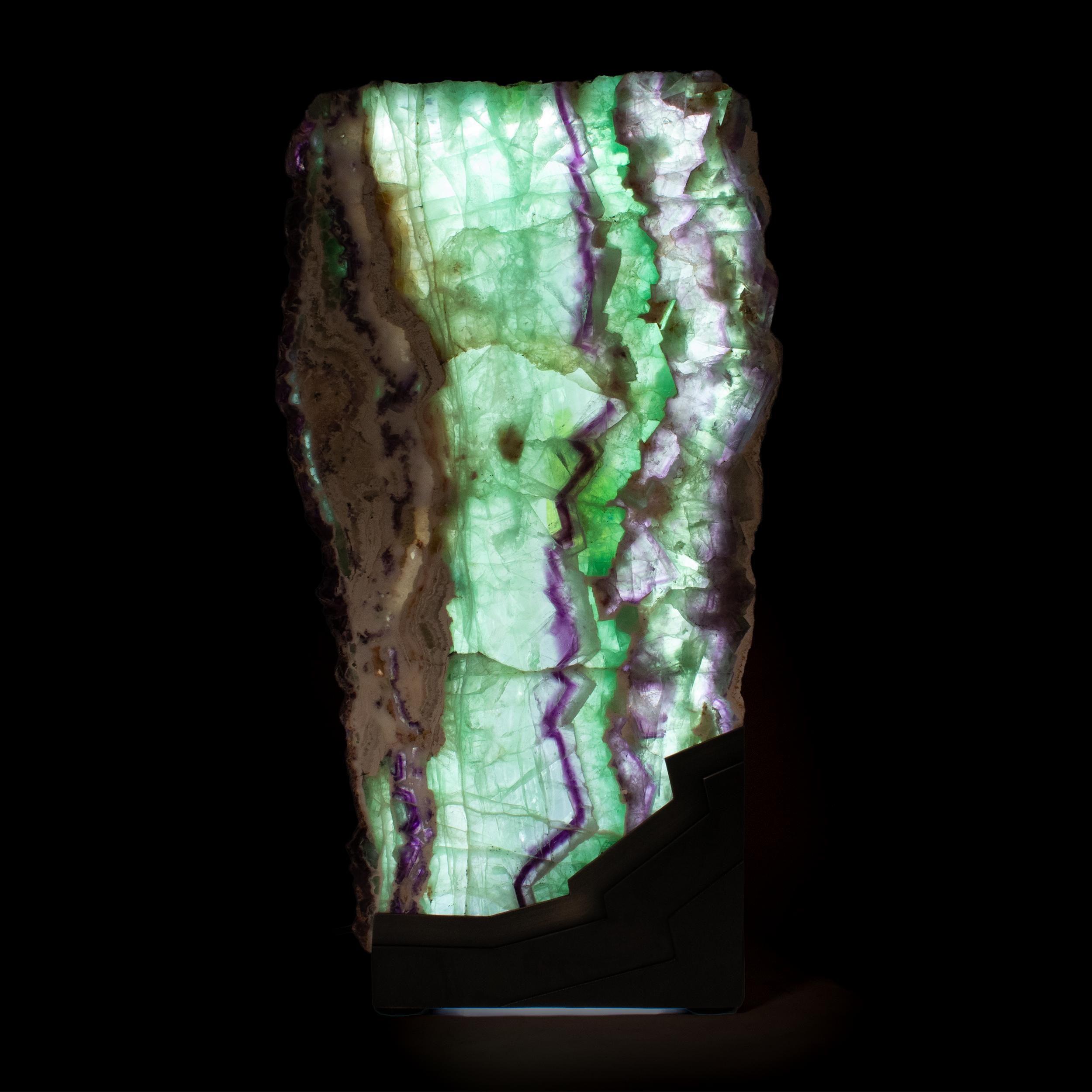 Rainbow Fluorite Table Lamp - Slice Set Vertical With Natural Live Edge