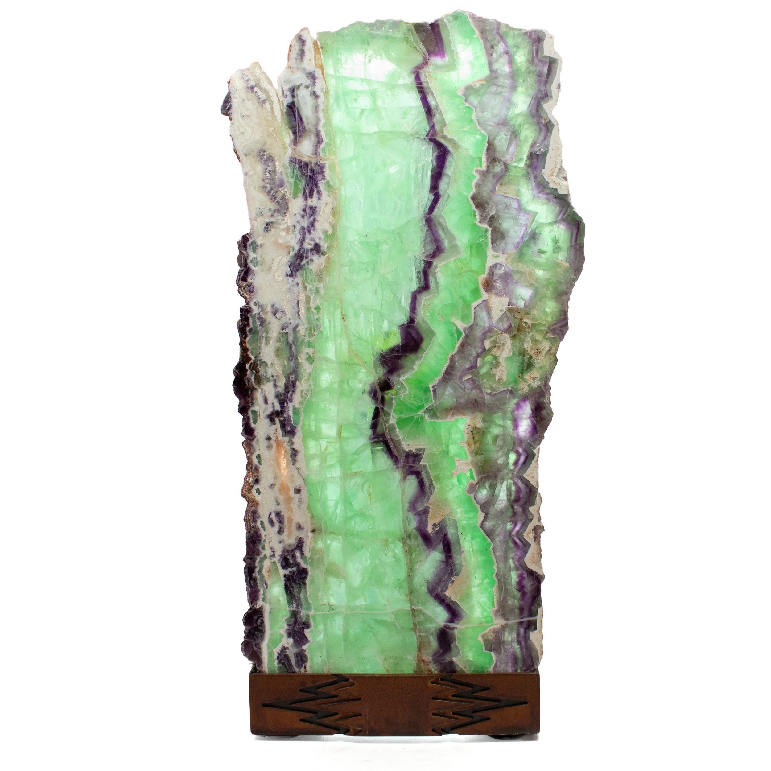 Rainbow Fluorite Table Lamp - Slice Set Vertical With Natural Live Edge