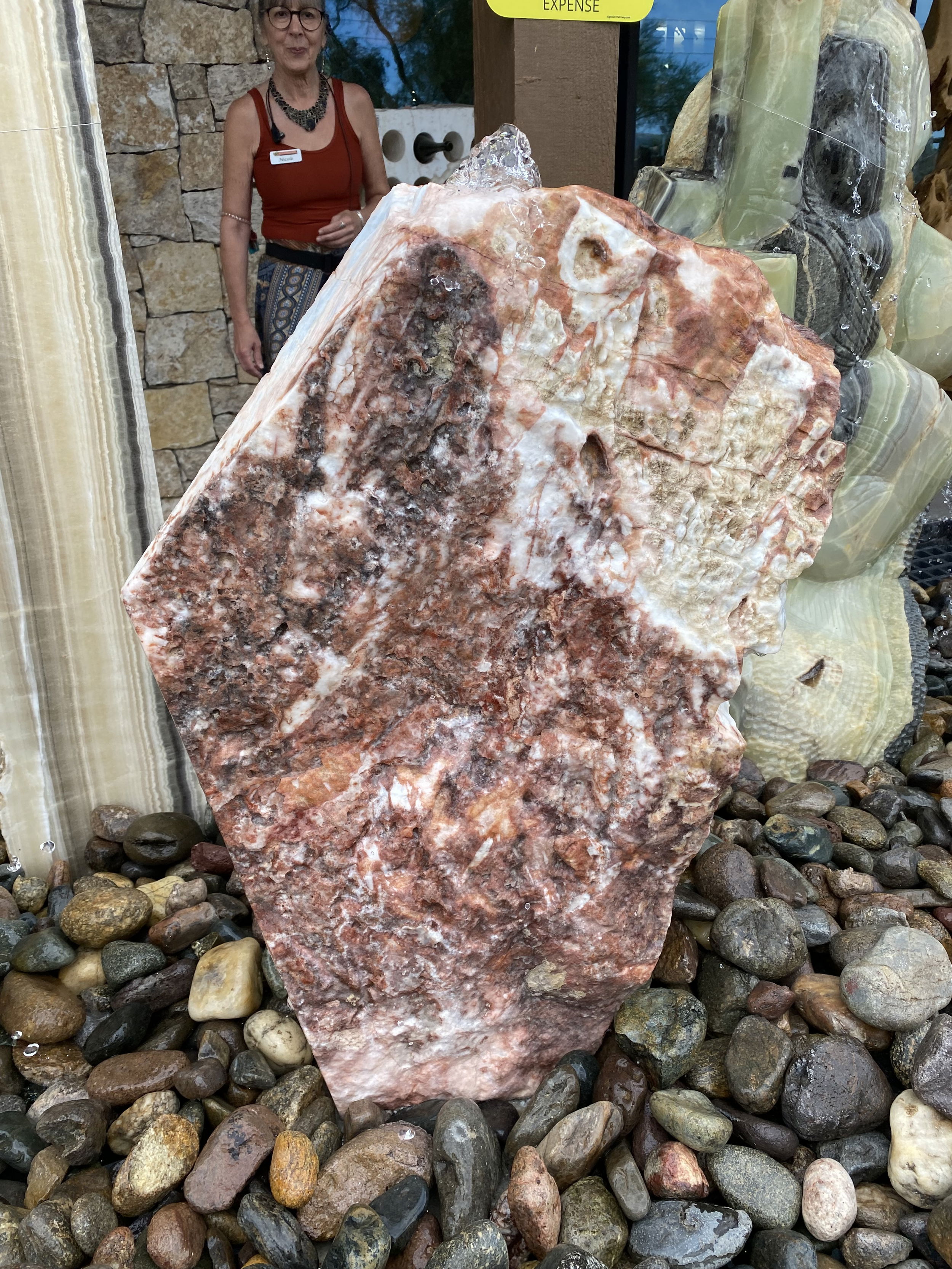 Cherry Blossom Onyx Fountain - With 1 Cut Side & Angular Shape