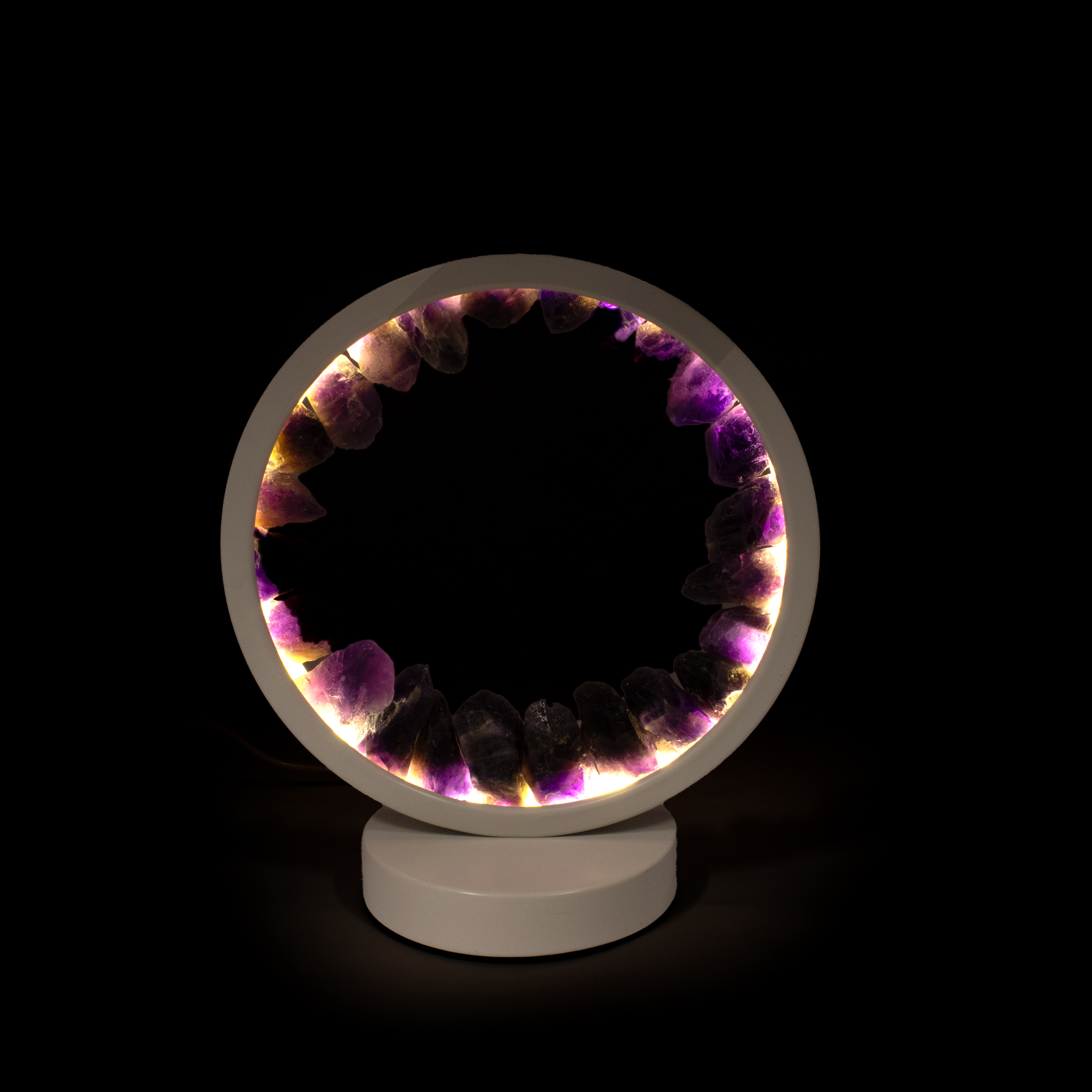 Amethyst Crystal Ring Luminary - Round with White Light & Cord