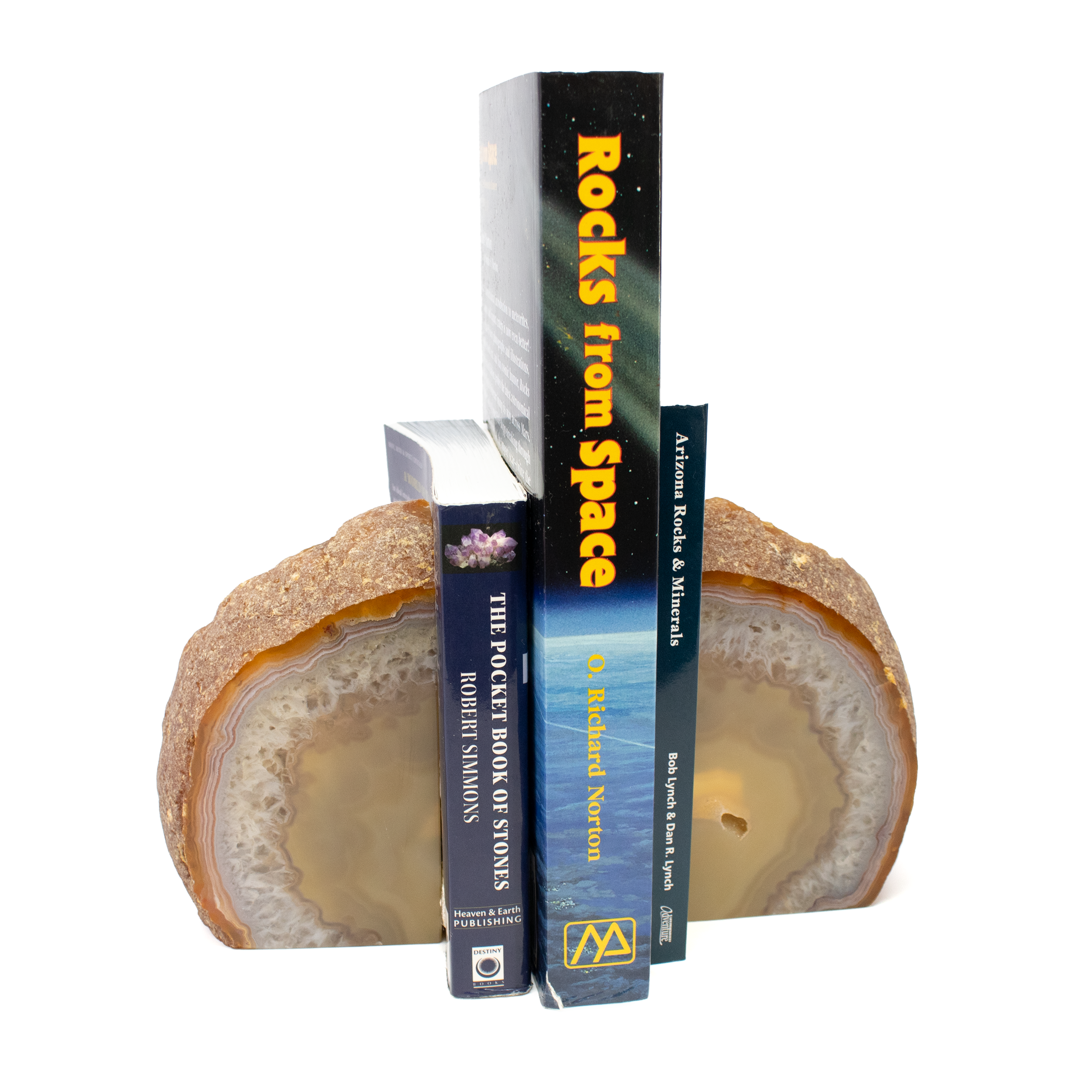 Agate Druze Geode Bookends - Mustard Yellow Center with Quartz Layer & Pink Agate along Edge