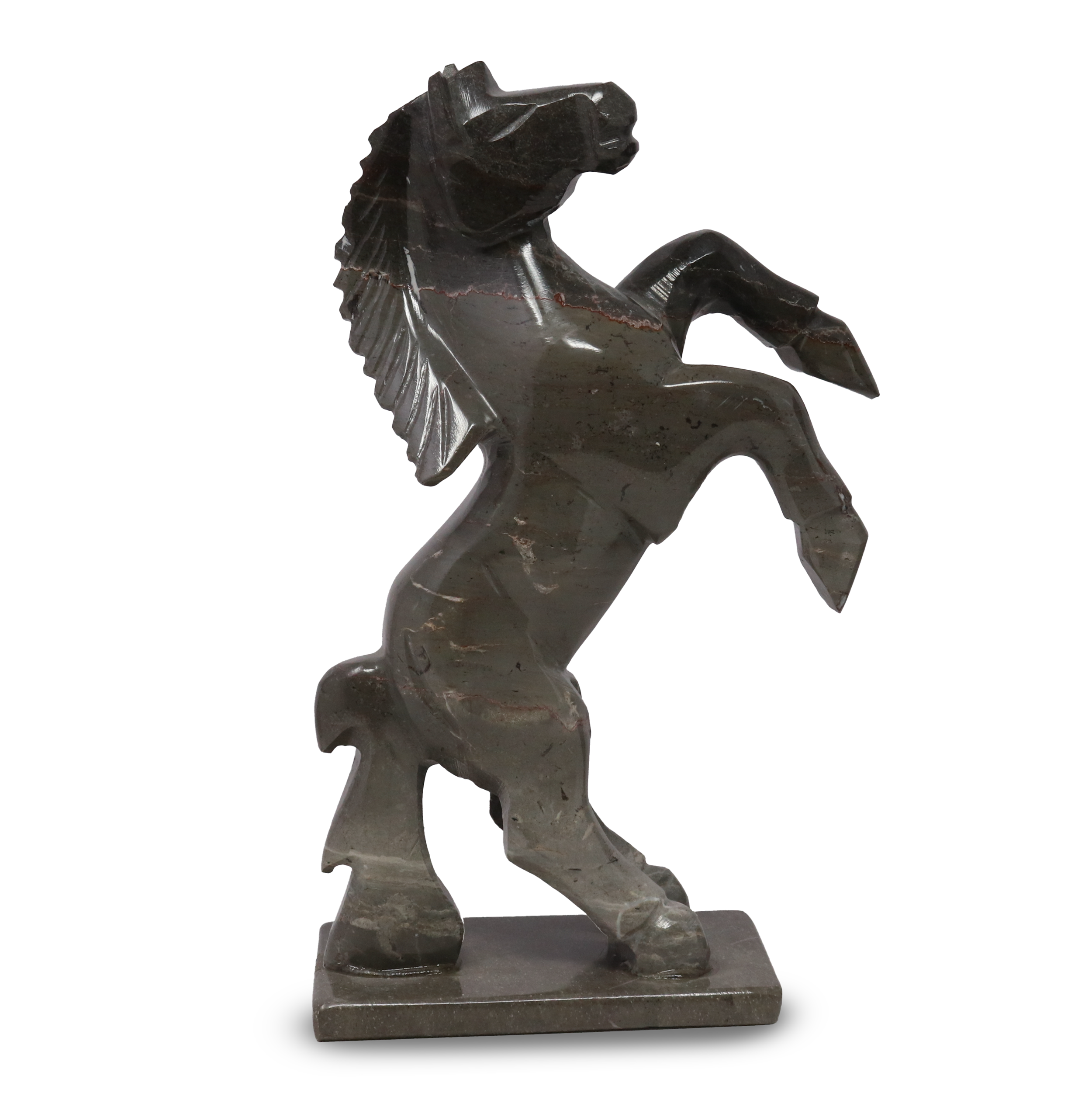 Gray Travertine Horse Carving - Rearing