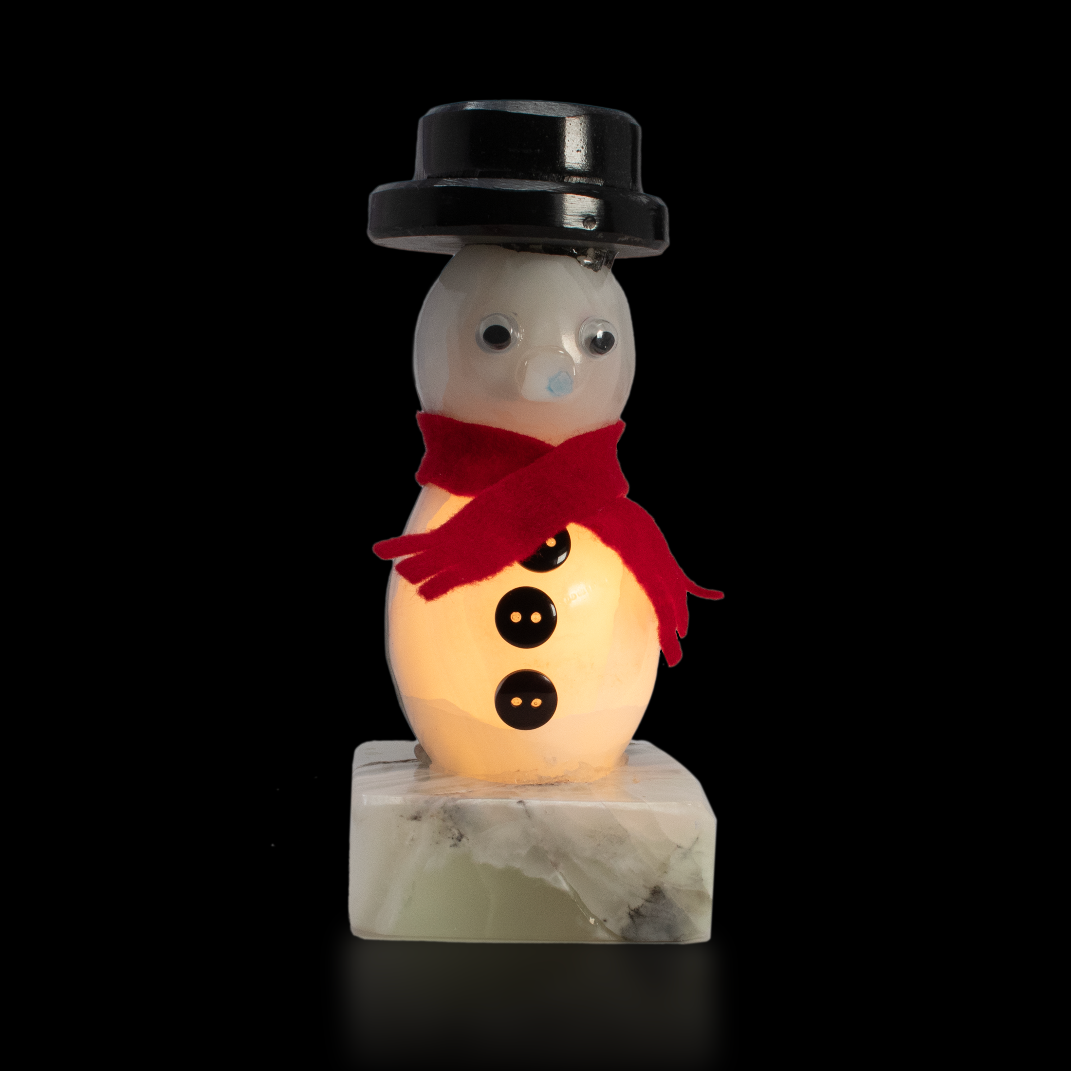 Onyx Snowman Lamp with Black Top Hat