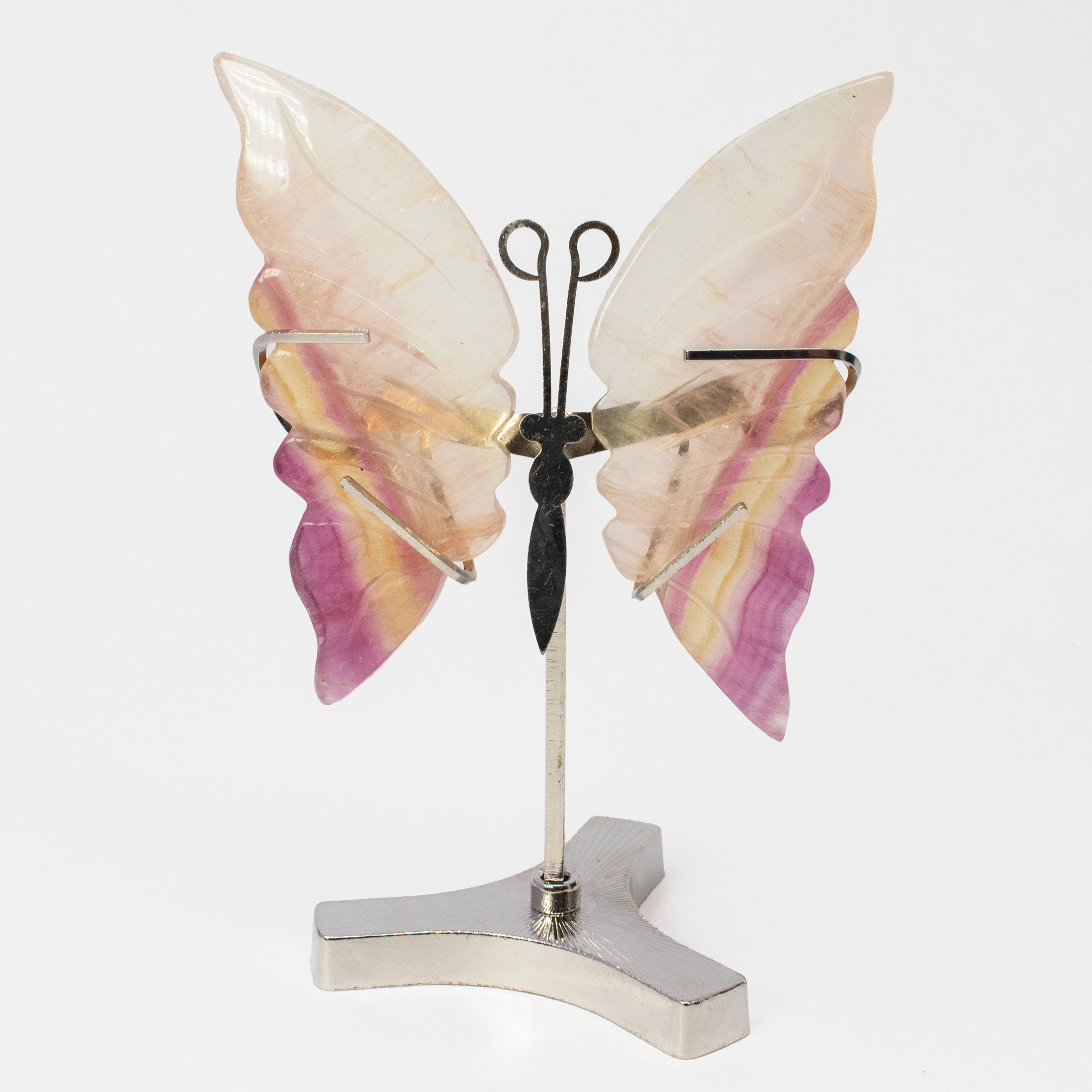 Rainbow Fluorite Butterfly Wings Carving with Stand