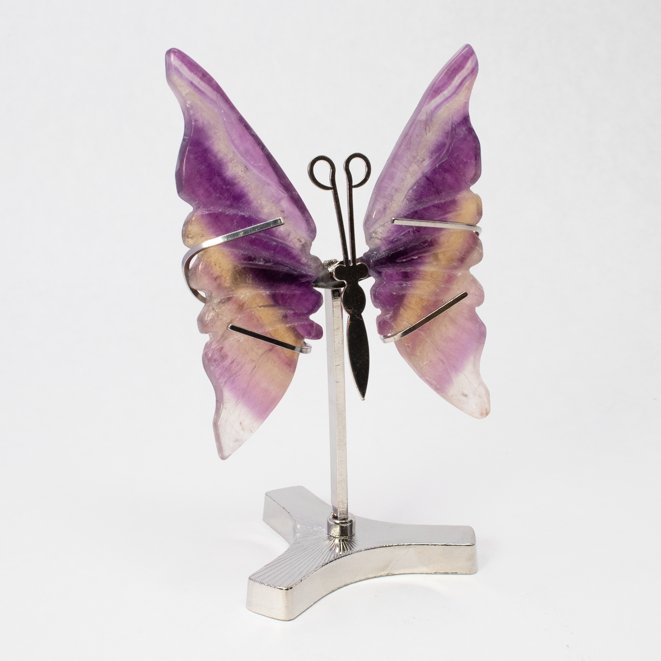 Rainbow Fluorite Butterfly Wings Carving with Stand