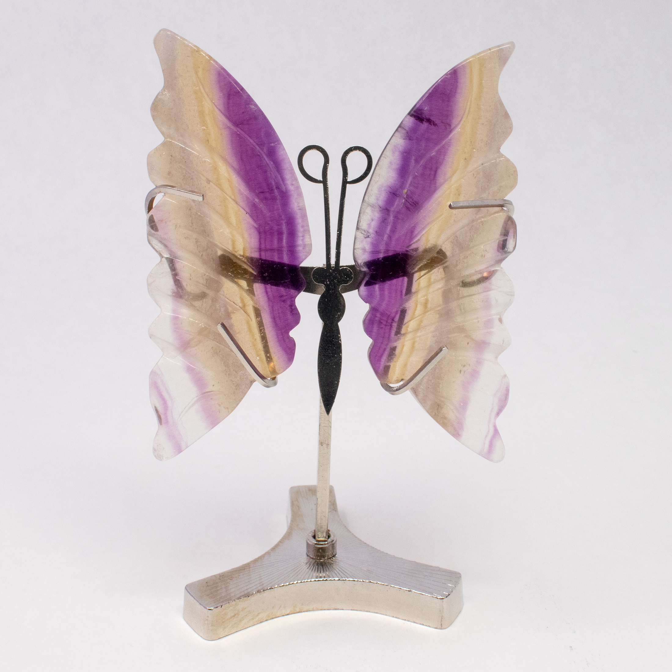 Rainbow Fluorite Butterfly Wings Carving with Stand