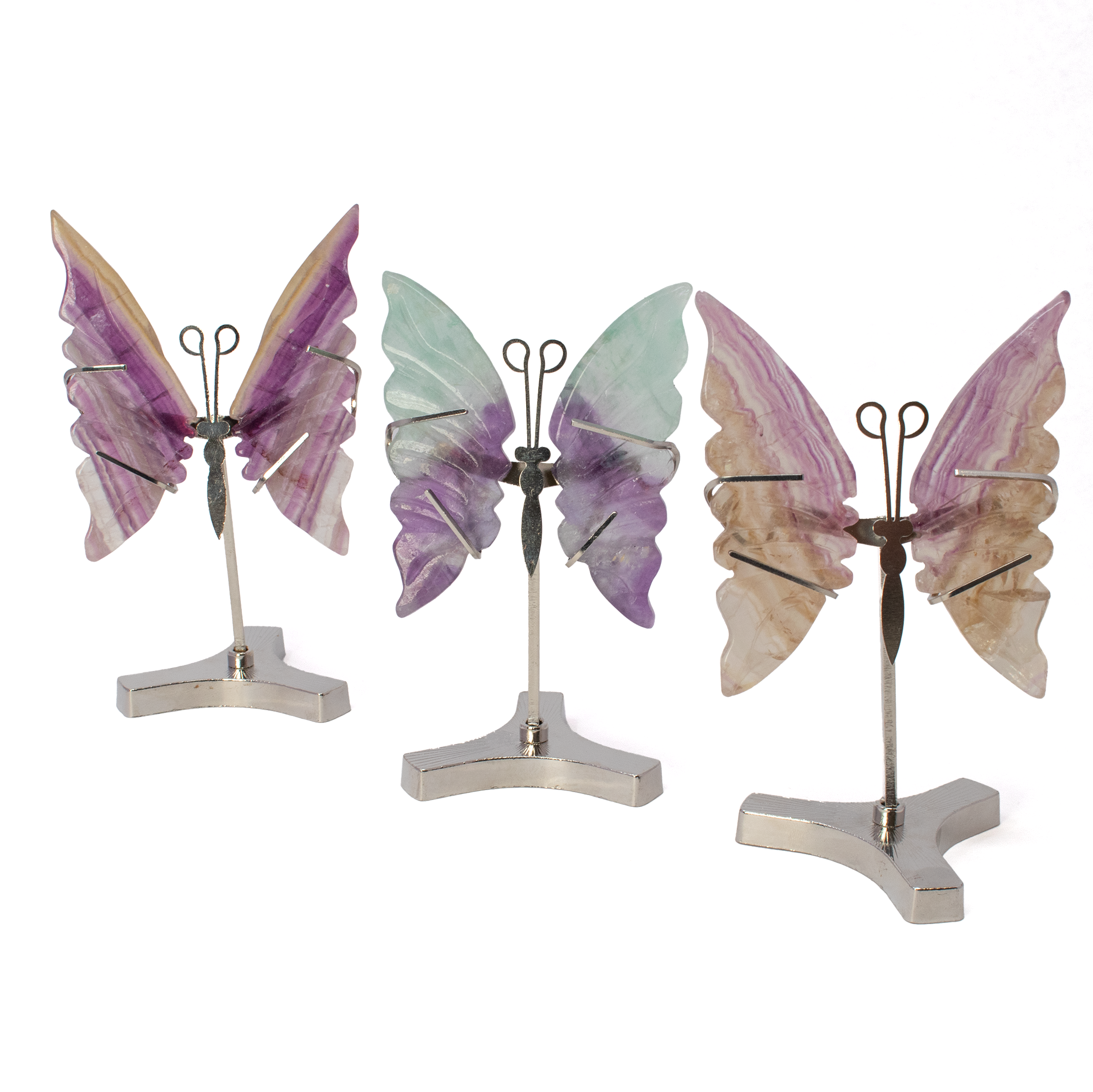 Rainbow Fluorite Butterfly Wings Carving with Stand