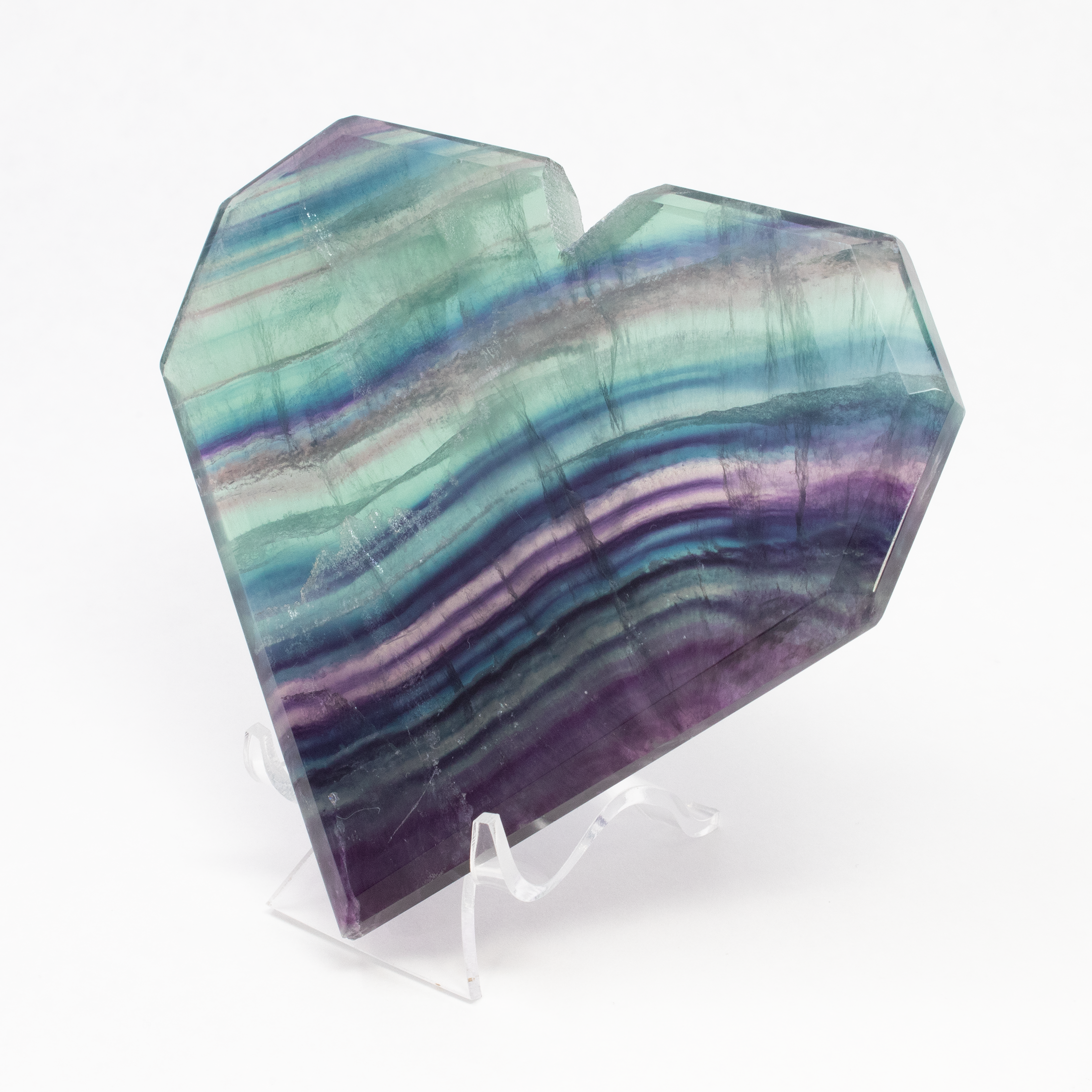 Rainbow Fluorite Heart - Flat with Faceted Faces