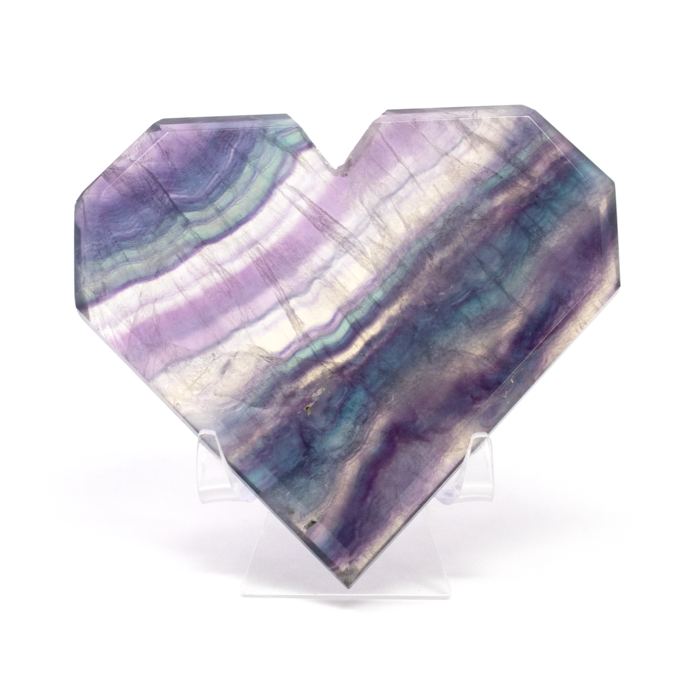 Rainbow Fluorite Heart - Flat with Faceted Faces