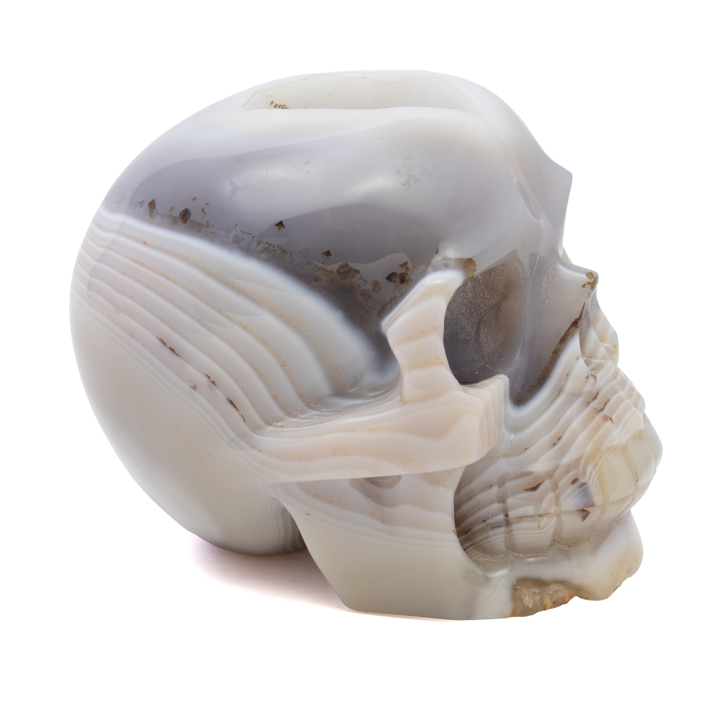 Agate Druze Geode Skull Carving