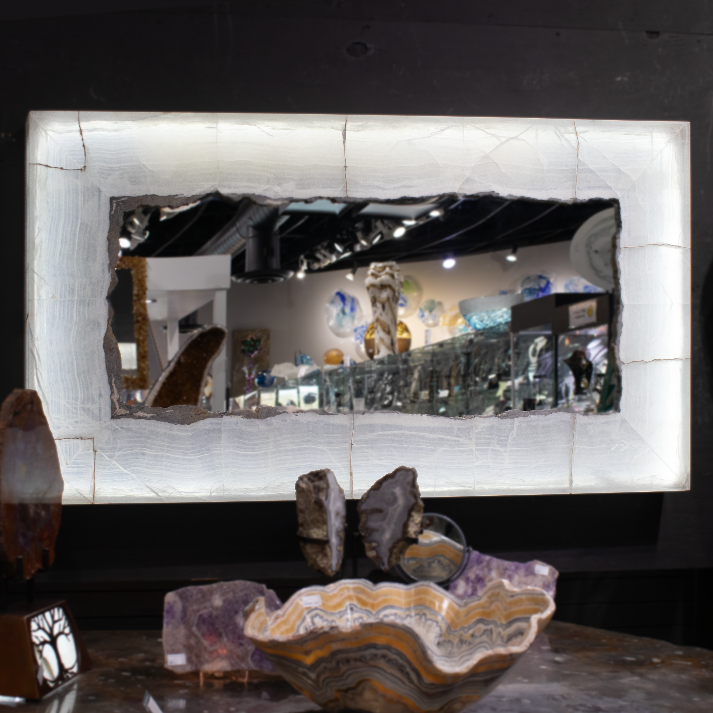 Tehuacan Onyx Mirror - Rectangular with Gray Interior Edge