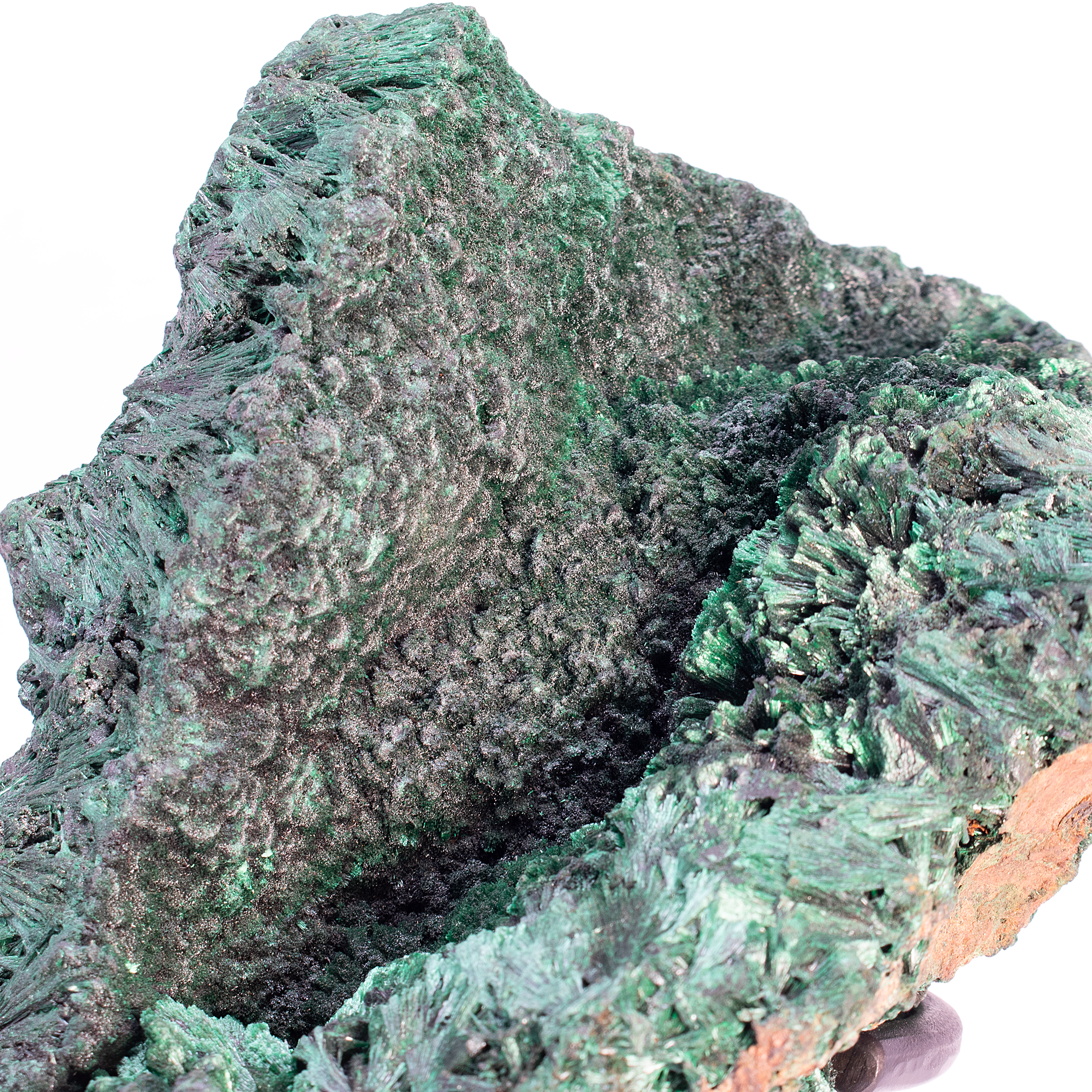 Chatoyant Malachite Specimen on Rotating Metal Stand with 2-Tone Patina Finish