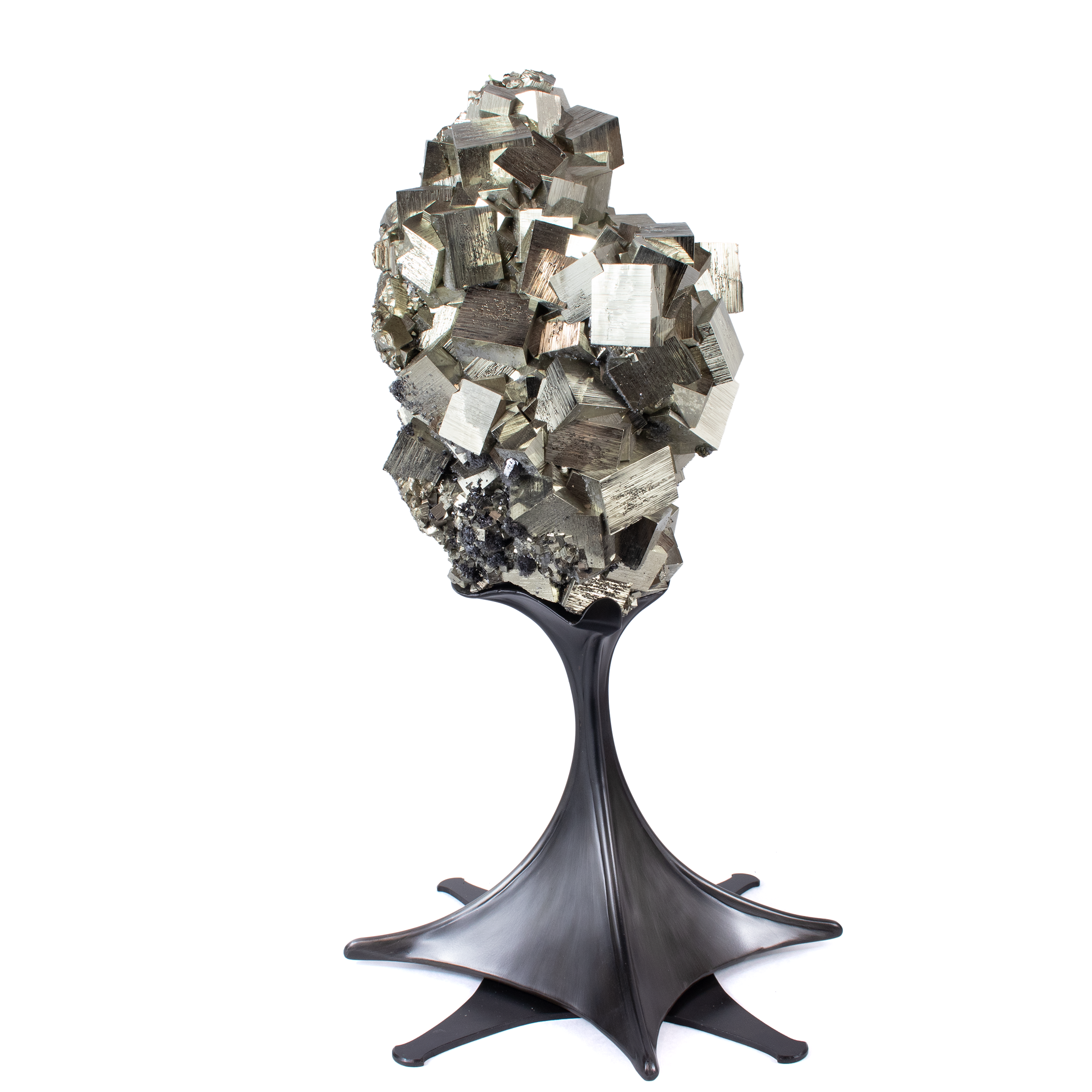 A+ Cubic Pyrite Cluster on Custom Metal Spinning Stand with Graceful Design & Magnetic Feature from Colombia