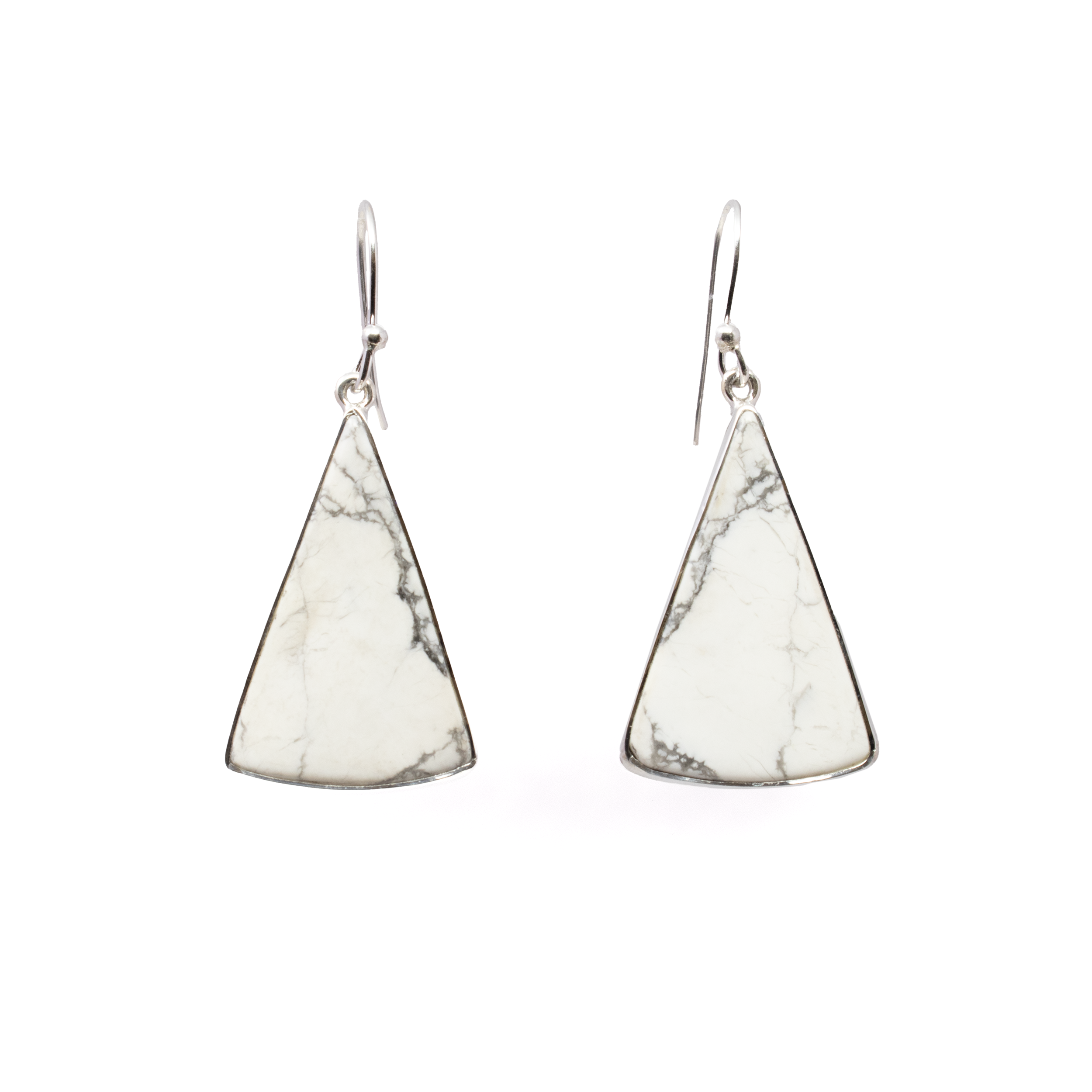 Howlite Dangle Earrings - Elongated Triangle Cabochon with 925 Sterling Silver Bezel