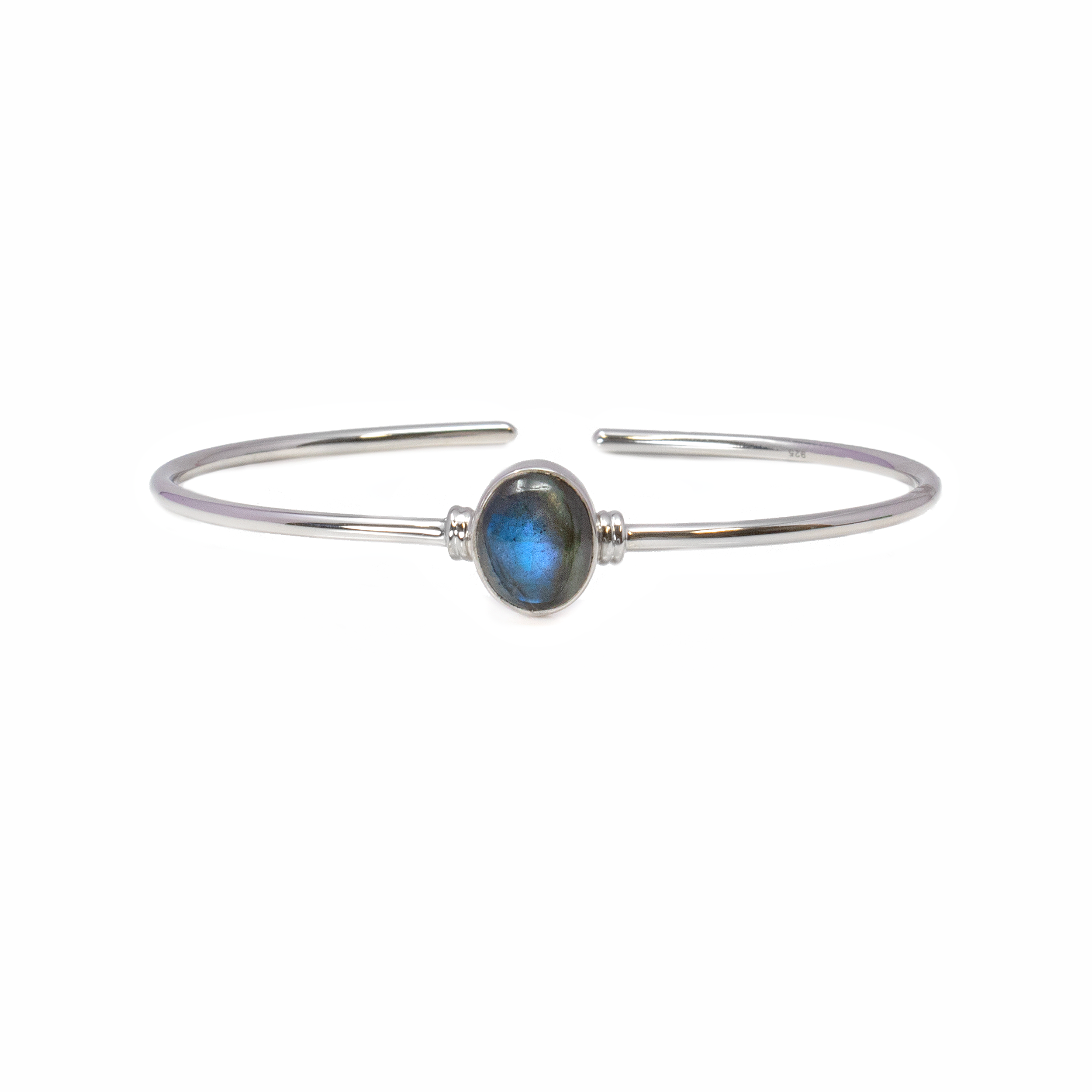 Labradorite Cuff Bracelet - Oval Cabochon with 925 Sterling Silver Bezel & Side Detail