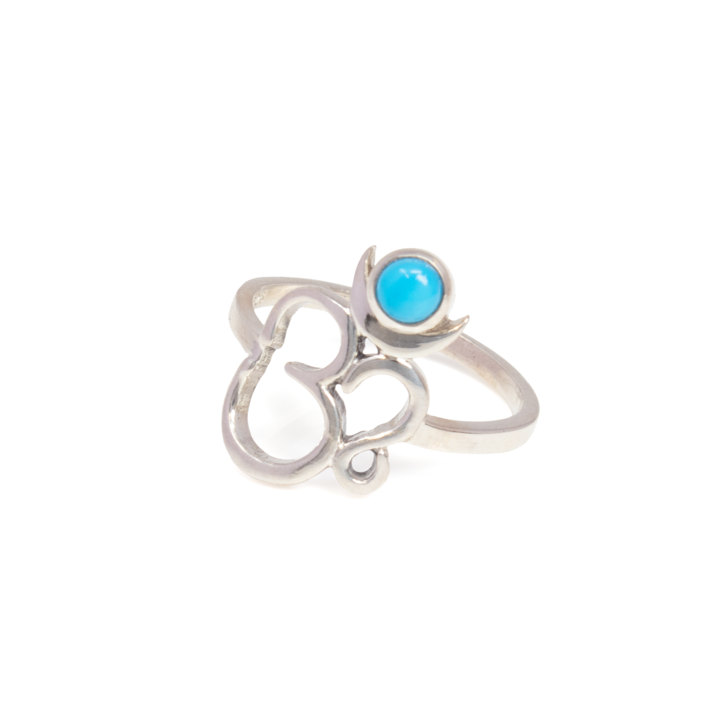 Turquoise Ring - Dainty Round Cabochon Bezel Set with 925 Sterling Silver OM Symbol sz5