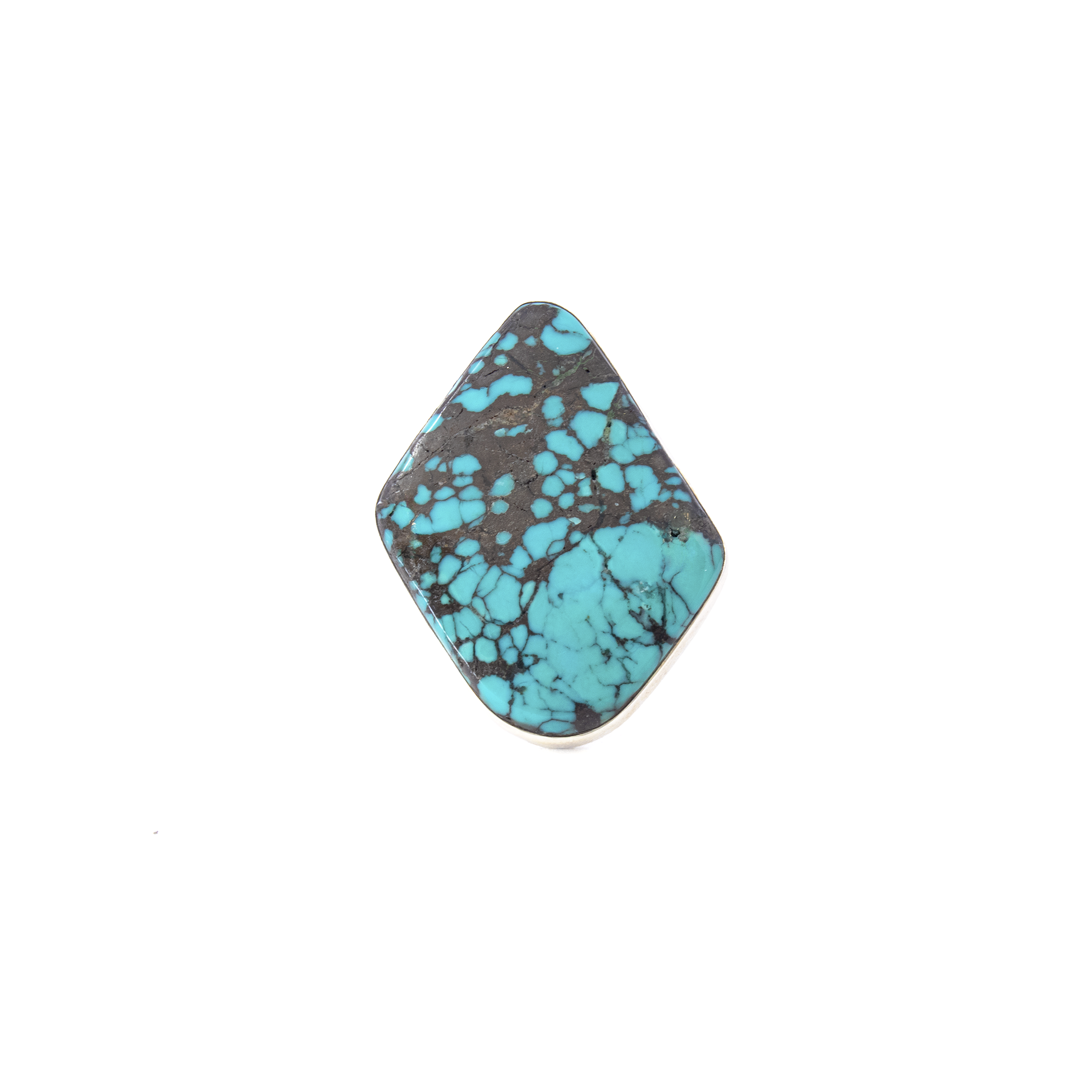 Introducing our exquisite Turquoise Ring from Tibet, a true testament to timeless elegance and artisanal craftsmanship. This stunning piece features a freeform cabochon of genuine turquoise, known for its rich, serene blue-green hues interspersed with natural brown veins, making each ring uniquely beautiful.The cabochon is expertly set in a simple yet sophisticated 925 sterling silver bezel, which perfectly complements the vibrant stone. The sterling silver not only adds a touch of elegance but also ensures durability and long-lasting shine. The ring showcases a double band design, which offers a modern twist on a classic style, providing both comfort and security for everyday wear. Turquoise Ring from Tibet - Freeform Cabochon Set in Simple 925 Sterling Silver Bezel & Double Band sz6