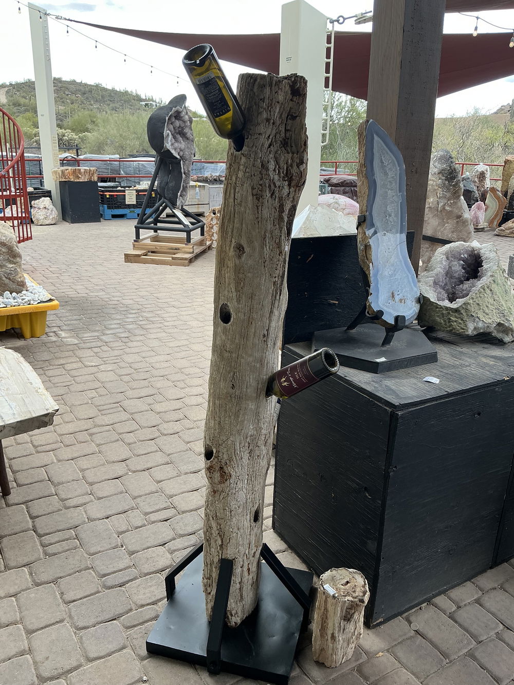 Shot of Madagascar Petrified Wood Log Wine Holder with 9 Holes