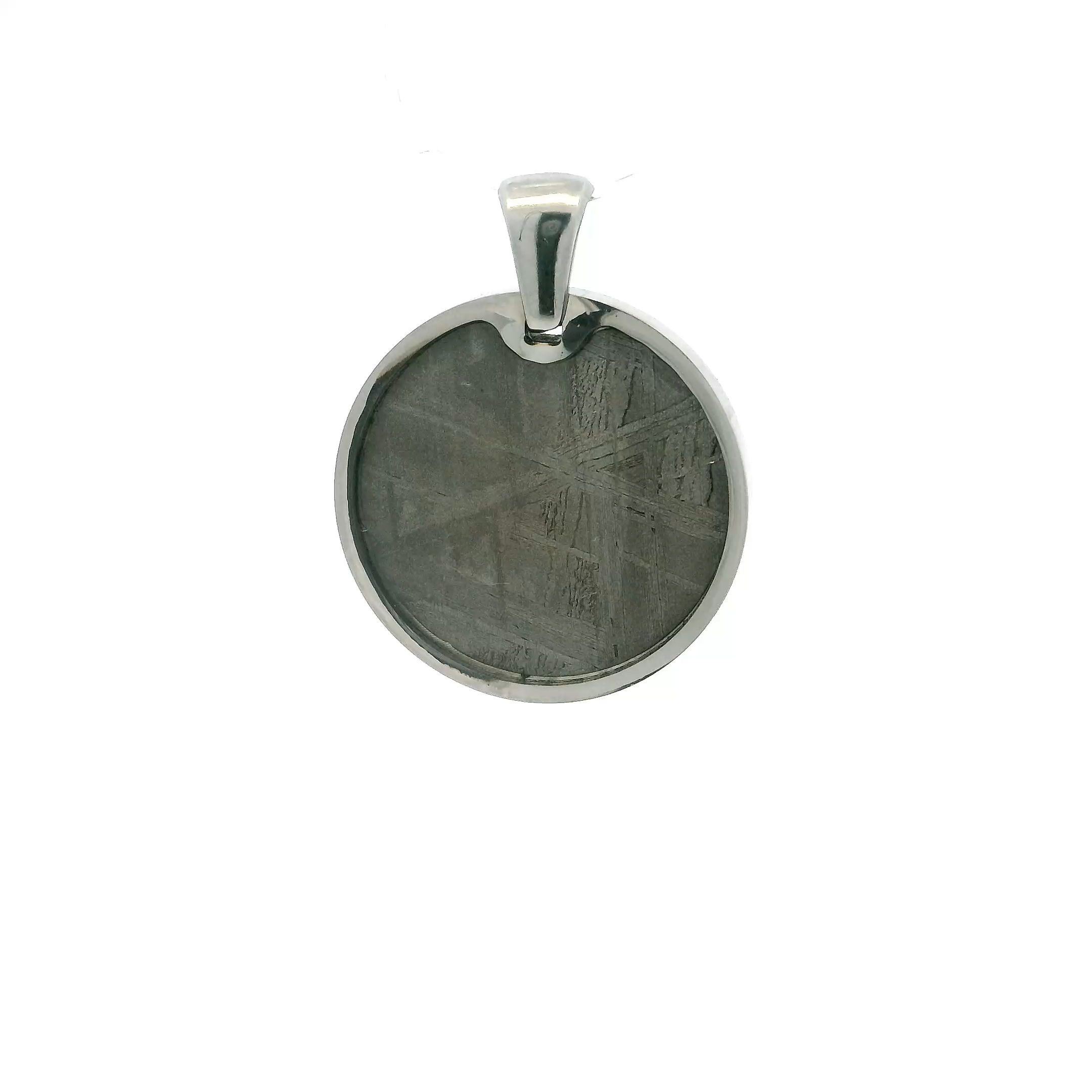 Muonionalusta Meteorite Pendant - Coin Shape Bezel Set in Simple 925 Sterling Silver