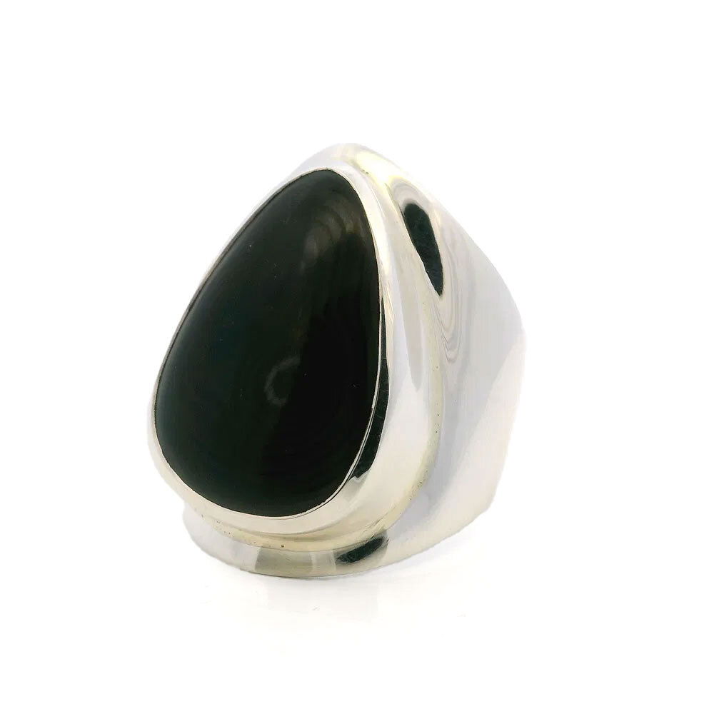 Psilomelane Ring - Rounded Teardrop Cabochon with Encompassing Wide Band Bezel Set in 925 Sterling Silver sz12 Psilomelane Ring - Rounded Teardrop Cabochon with Encompassing Wide Band Bezel Set in 925 Sterling Silver sz12