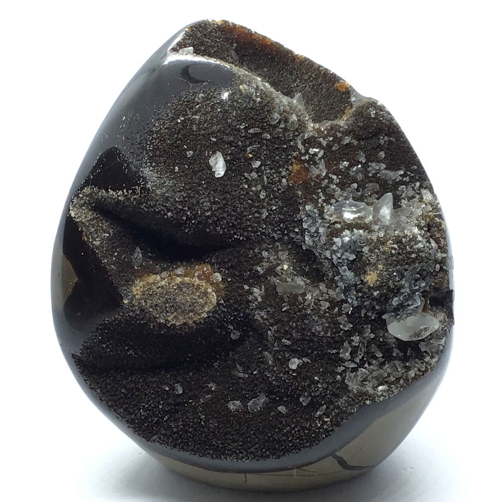 Shot of Septarian Druze Geode Freeform Egg with Cut Base from Madagascar - Calcite Crystal Inclusions