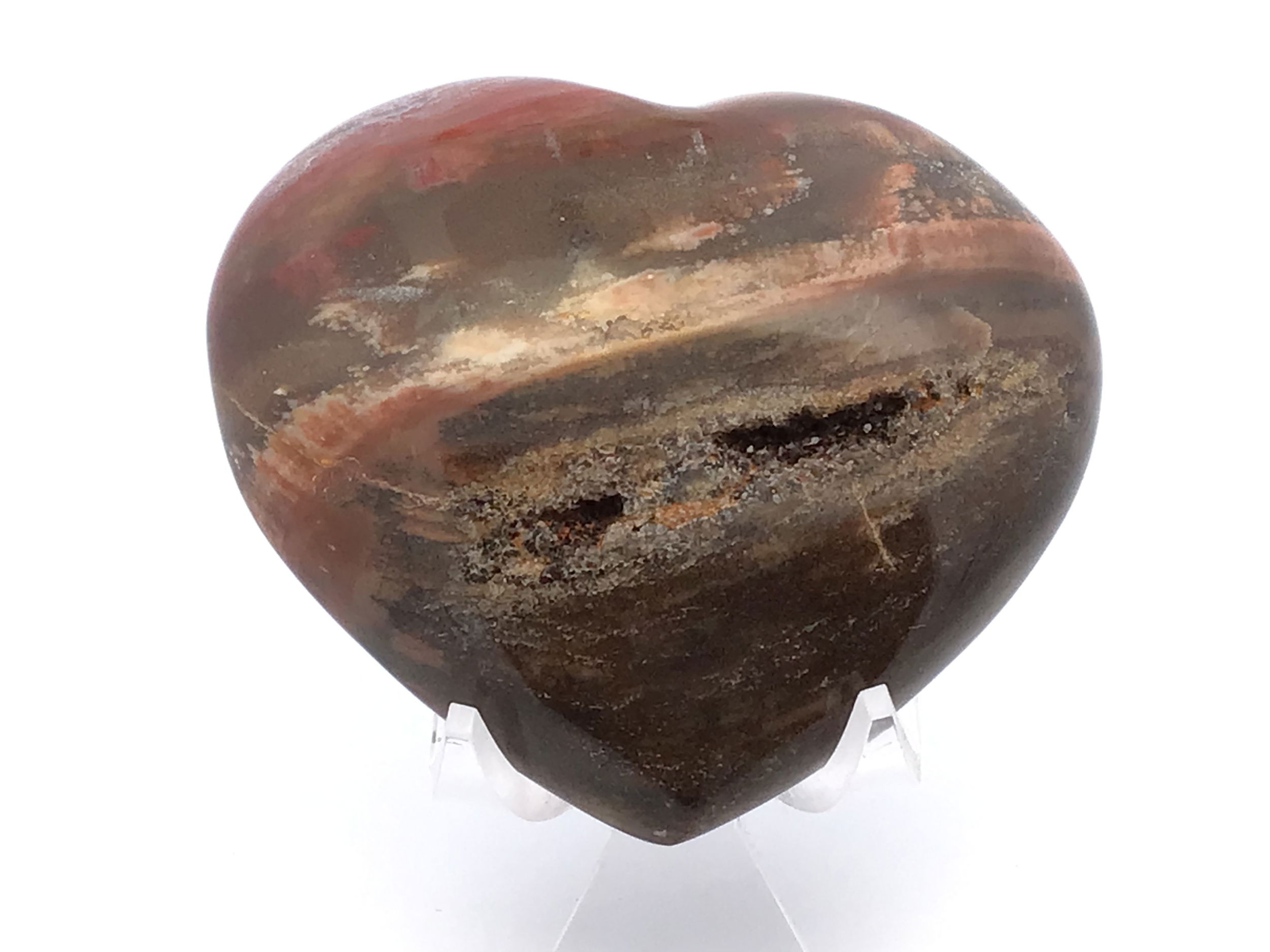Madagascar Petrified Wood Heart with Lucite Stand