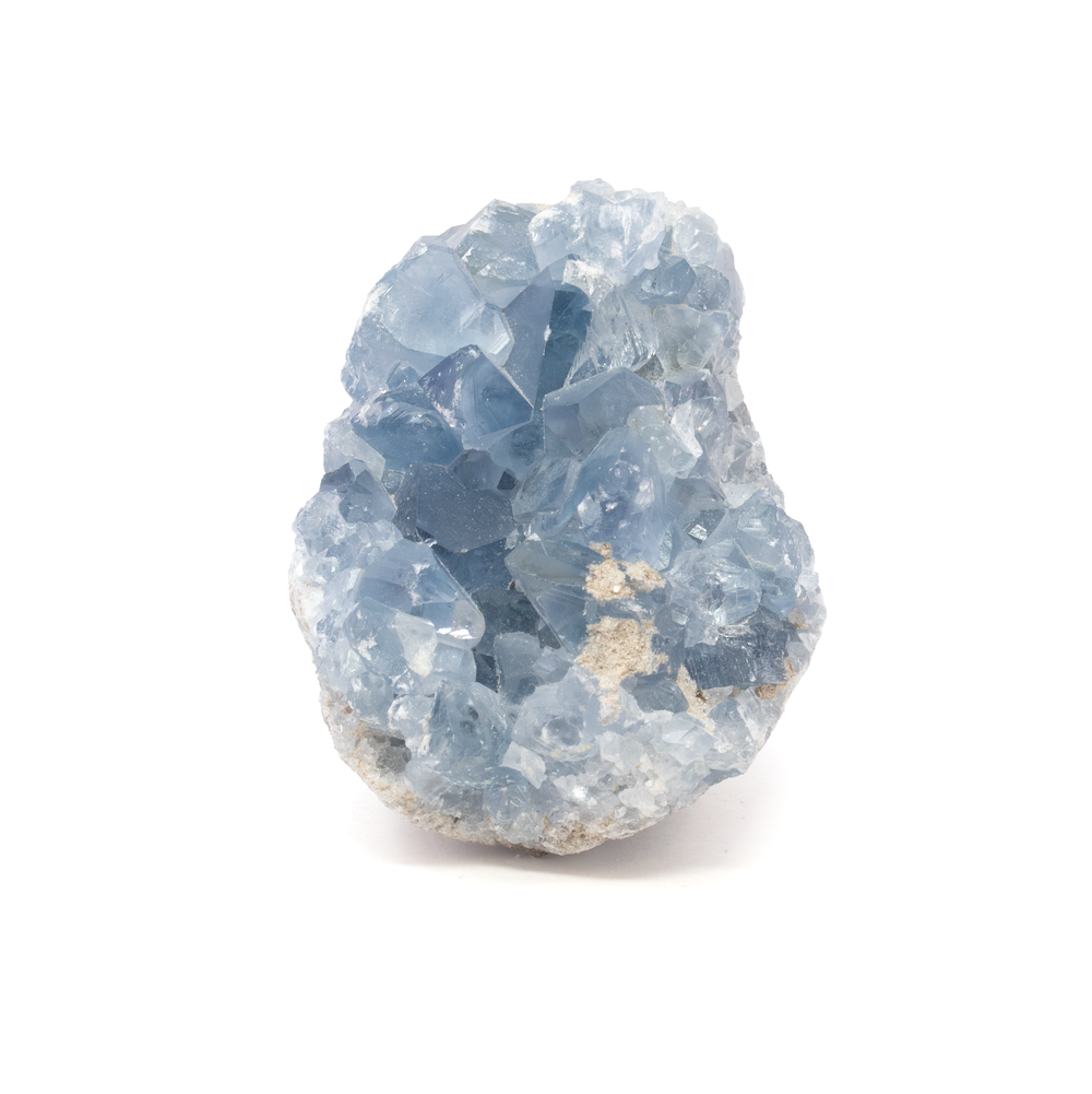 Shot of Celestine Crystal Specimen from Madagascar with Lucite Stand