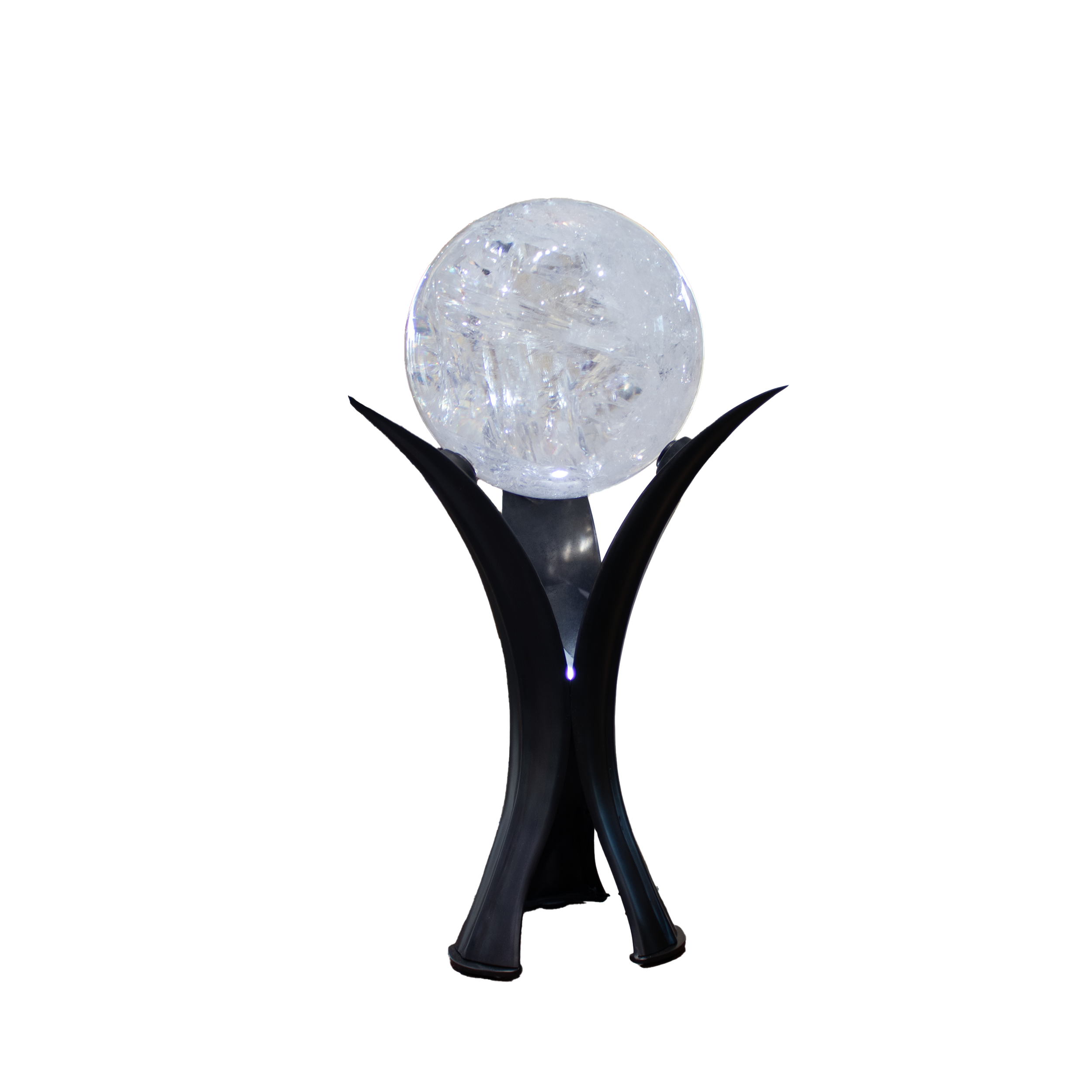 Elevate your space with our A++ Clear Quartz Sphere, meticulously hand-selected for exceptional clarity and luminous brilliance. Resting atop a sleek illuminated stand, this radiant crystal becomes the focal point of any room—highlighted by a tri-leaf design that softly diffuses light and enhances the sphere’s natural beauty.Designed with a smooth roller ball feature, the sphere glides effortlessly, inviting touch and movement for meditative focus or soothing stress relief. A perfect fusion of elegance and serenity, this striking piece offers both visual enchantment and grounding energy—ideal for home décor, sacred spaces, or mindful moments. A++ Clear Quartz Sphere on Illuminated Stand with Tri-Leaf Design and Roller Ball Feature