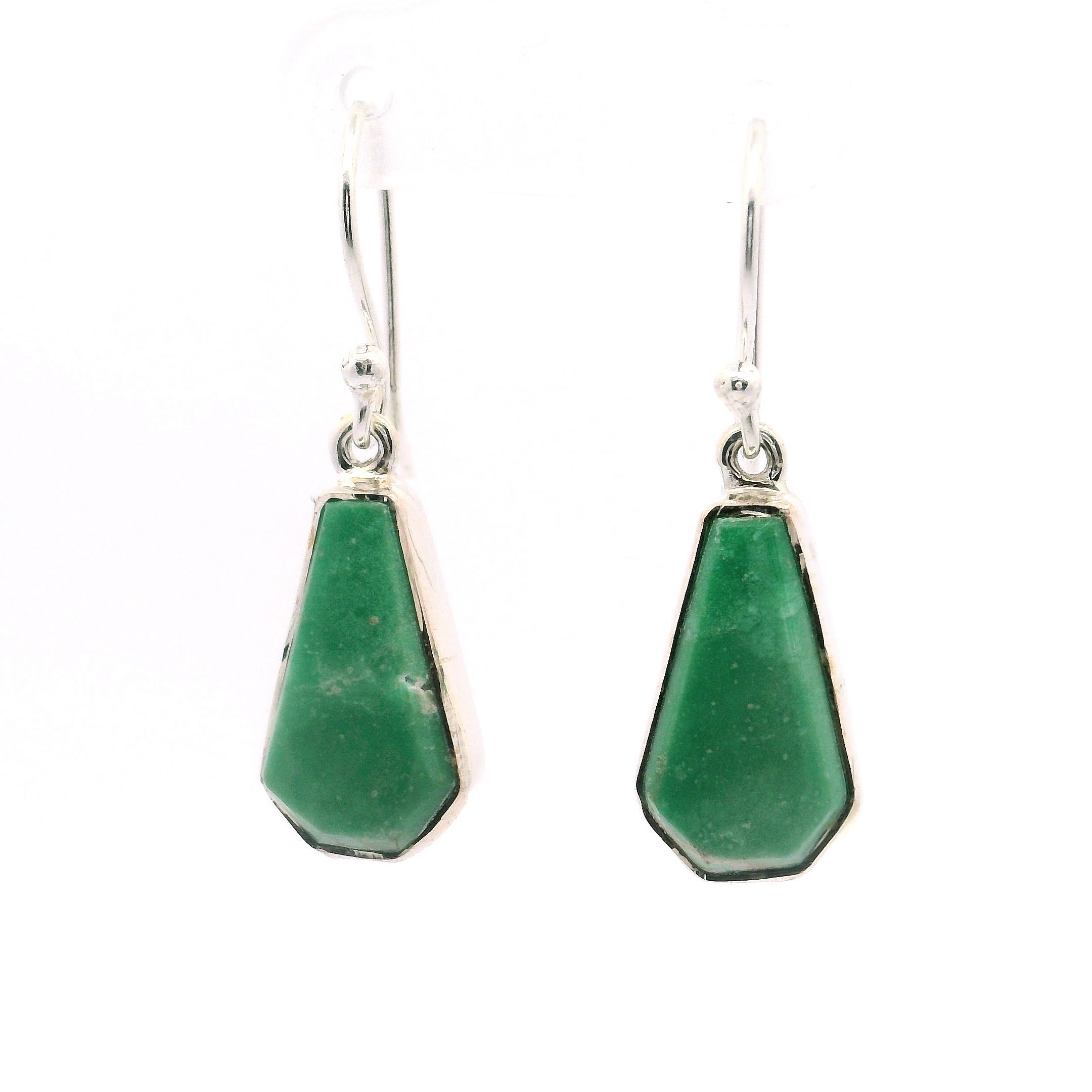 Variscite Dangle Earrings - Elongated Inverted Pentagram with White Cloud-Like White Inclusions Bezel Set in 925 Sterling Silver