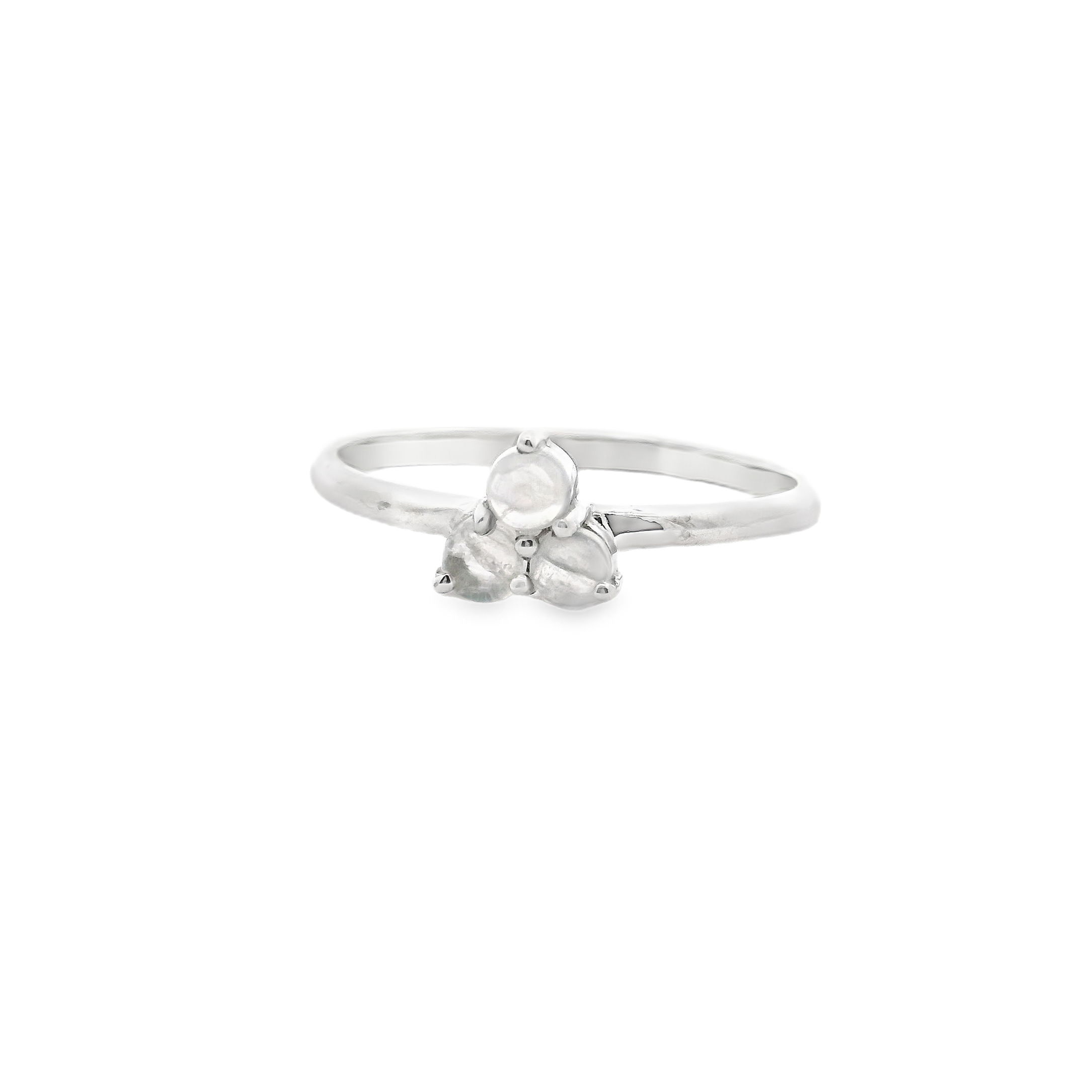 Rainbow Moonstone Ring - Triple Round Cabochons Prong Set in Simple Sterling Silver sz9